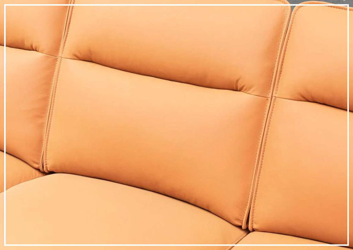 Klaussner Grazia 3-Seater Tufted Leather Sofa with Track Arms in Orange - Modern Living Room Furniture for Home & Office Comfort