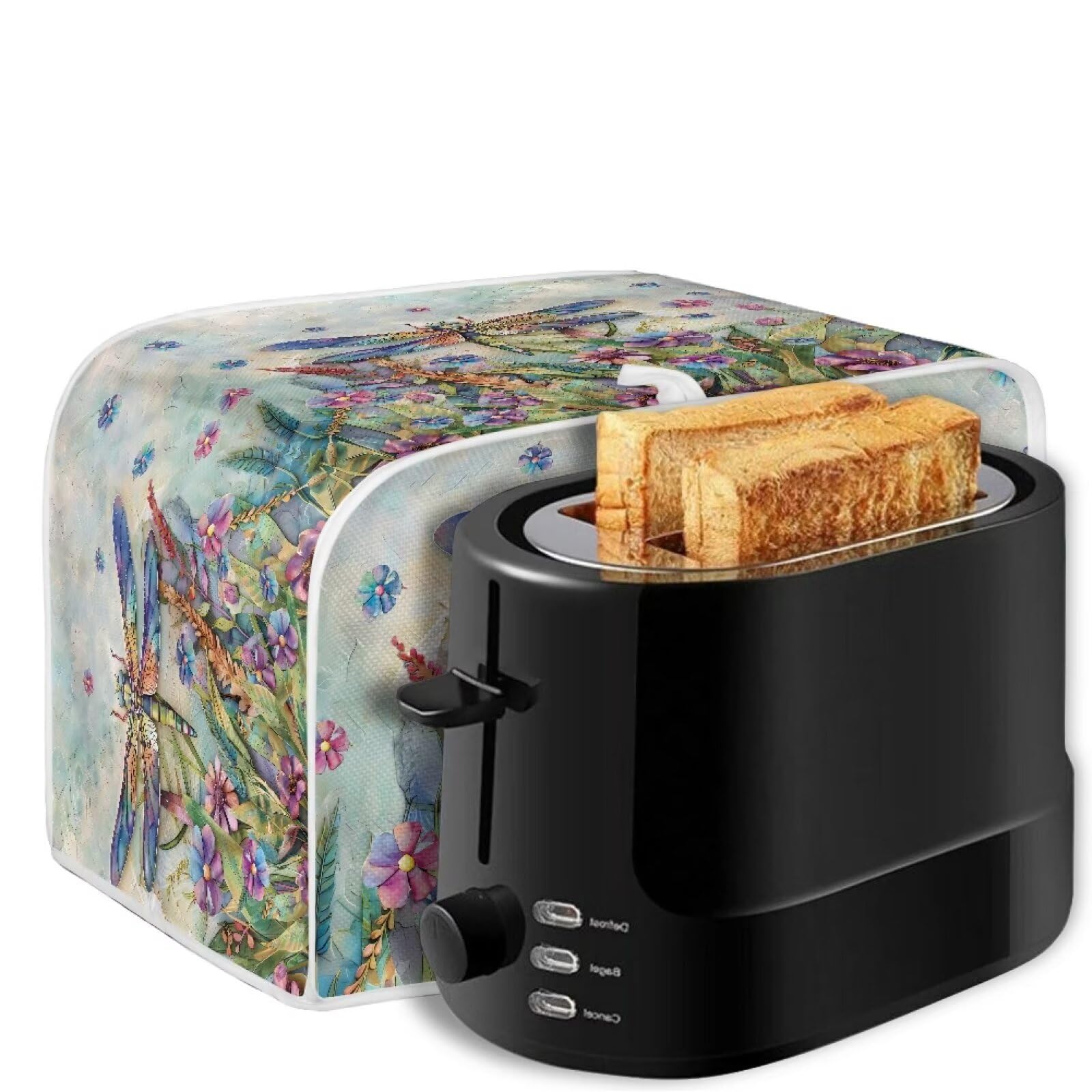 Dragonfly Daisy Print 2-Slice Toaster Cover - Dust Protection Washable Kitchen Appliance Cover with Handle for Bread Maker & Toaster Oven - Perfect for Home, Kitchen & Small Appliance Protection