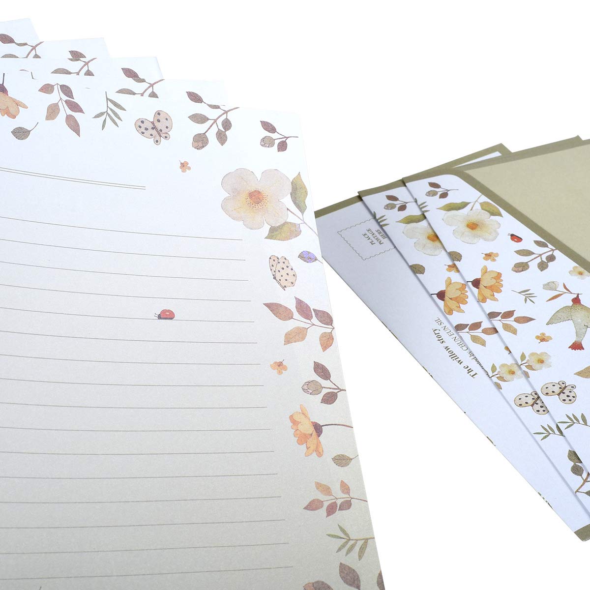 A5 Lined Stationery Paper and Envelopes Set - 48 Sheets Letter Writing Paper with 24 Envelopes, Floral Design for Cute Notes, DIY Crafts, and Printer Use - Perfect for Journaling, Scrapbooking, and Gift Wrapping