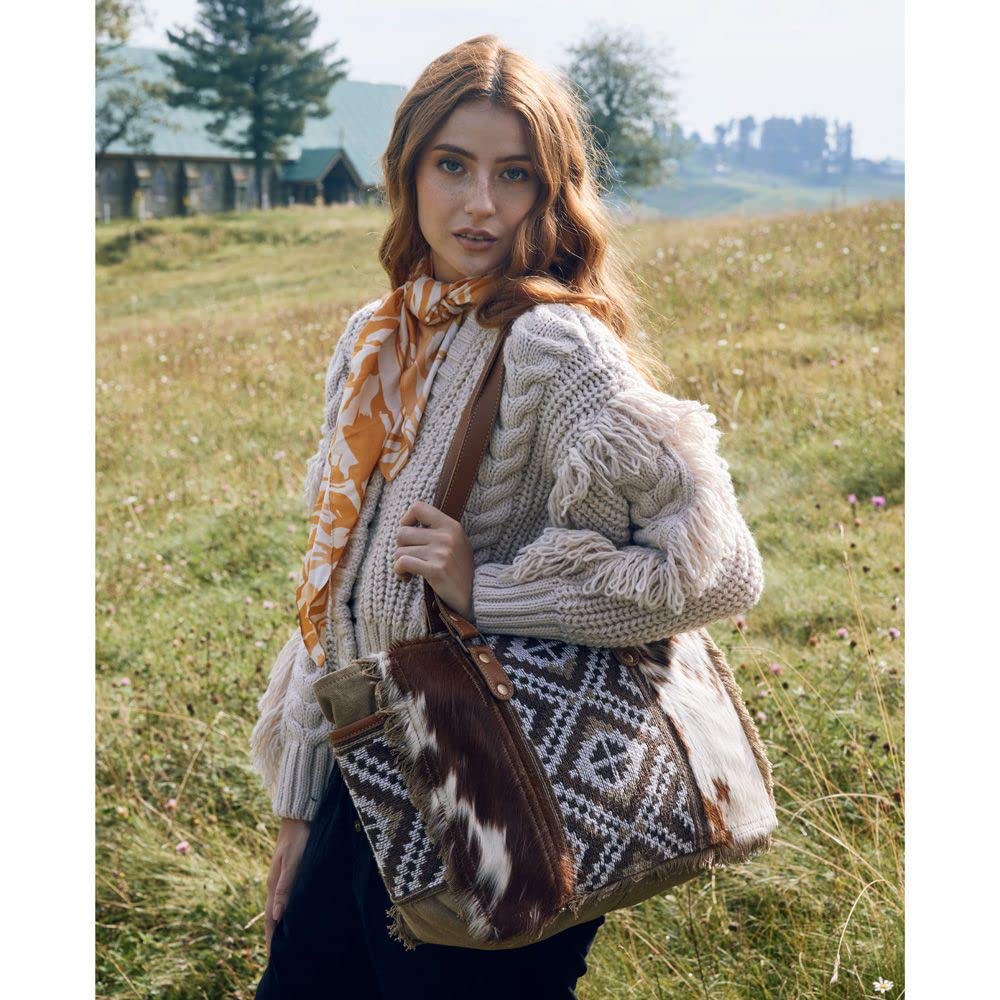 Myra Bag Western Style Canvas Tote Bag for Women - Cotton & Upcycled Leather Shoulder Weekender Bag - Perfect for Travel, Shopping & Daily Use