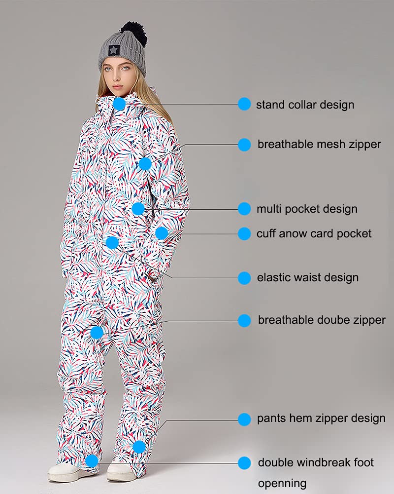 HOTIAN Women's Waterproof Ski Suit One-Piece Jumpsuit - Winter Snowboard Suit for Outdoor Activities | Perfect for Skiing, Snowboarding & Cold Weather Adventures