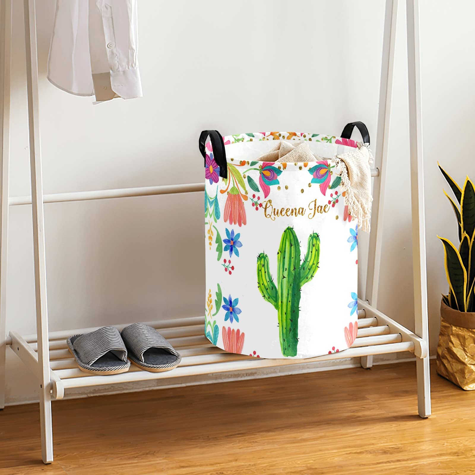 Floral Cactus Waterproof Storage Bin - Oxford Fabric Laundry Hamper & Organizer Basket for Clothes, Toys, Baby Nursery, Bedroom | Perfect for Home Organization & Gift Giving