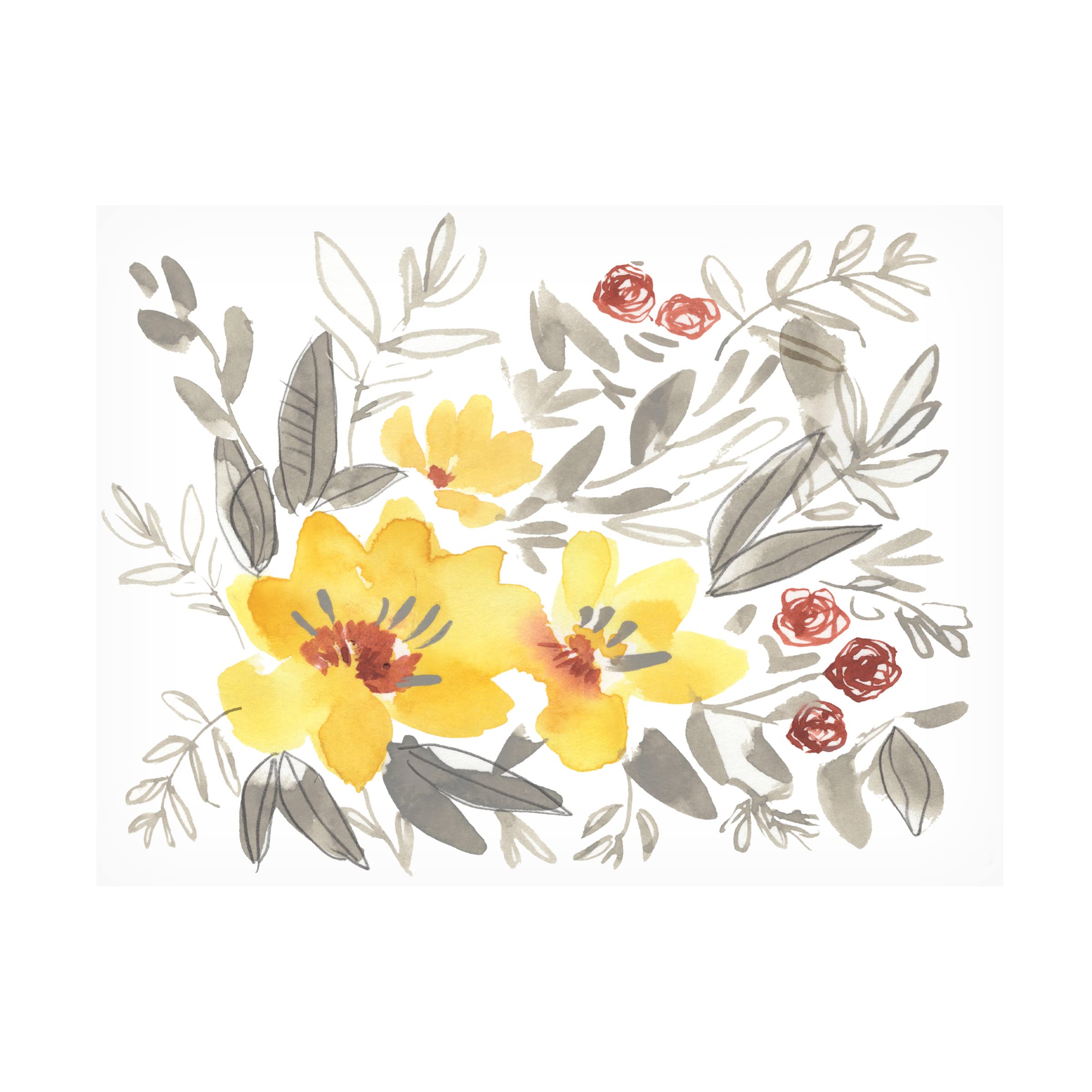 Jennifer Goldberger 'Golden Flower Composition I' Canvas Wall Art - Floral Home Decor for Living Room, Bedroom & Office | Trademark Fine Art