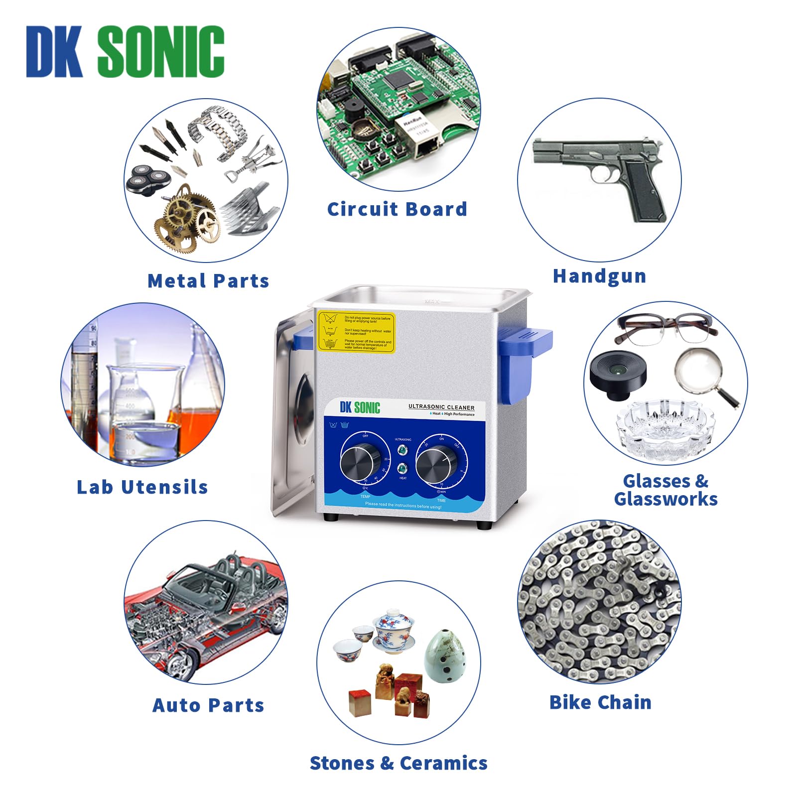 DK SONIC 2L Ultrasonic Cleaner - Stainless Steel Jewelry Cleaner with Timer, Heater & Basket | Professional Cleaning for Jewelry, Eyeglasses, Coins, Carburetor Parts | Perfect for Home, Jewelry Stores & Repair Shops (110V, 0.53Gal)