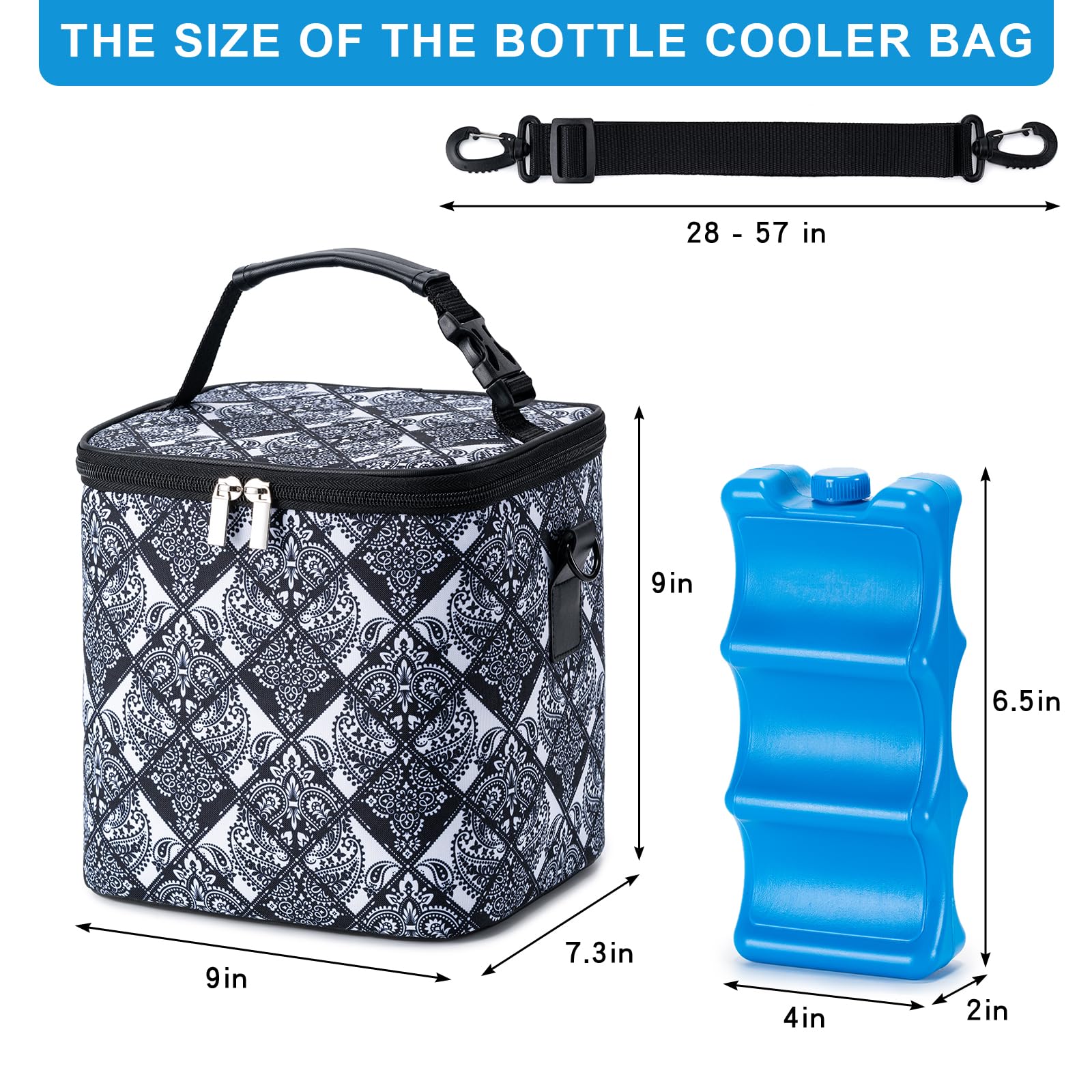 Insulated Breastmilk Cooler Bag with Ice Pack - Holds 6 Baby Bottles (9oz Each) - Adjustable Shoulder Strap for Nursing Moms - Perfect for Daycare, Work & Travel - Black