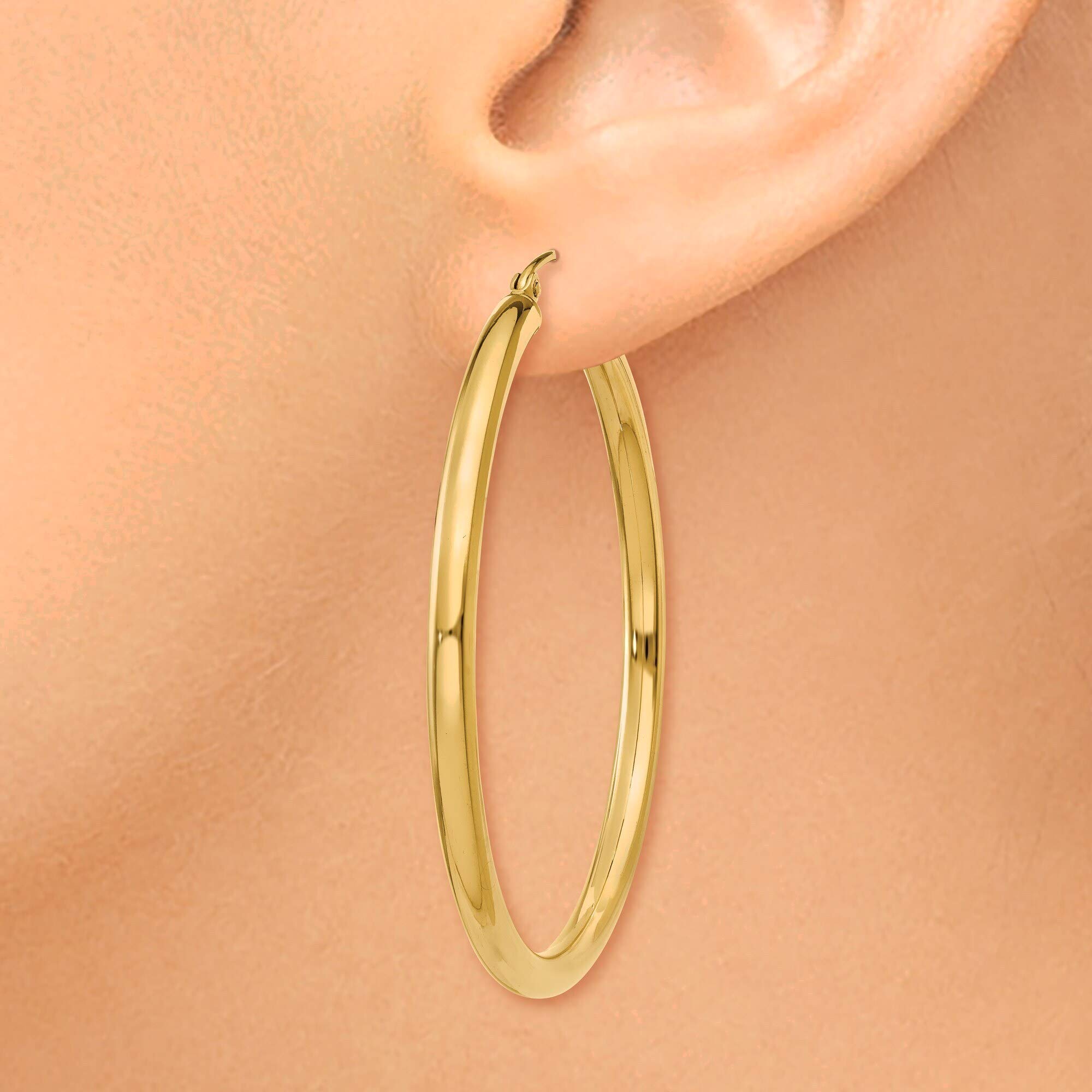 14K Yellow Gold 3mm Lightweight Polished Tube Hoop Earrings - Elegant Everyday Jewelry for Women, Perfect for Work, Date Night & Special Occasions