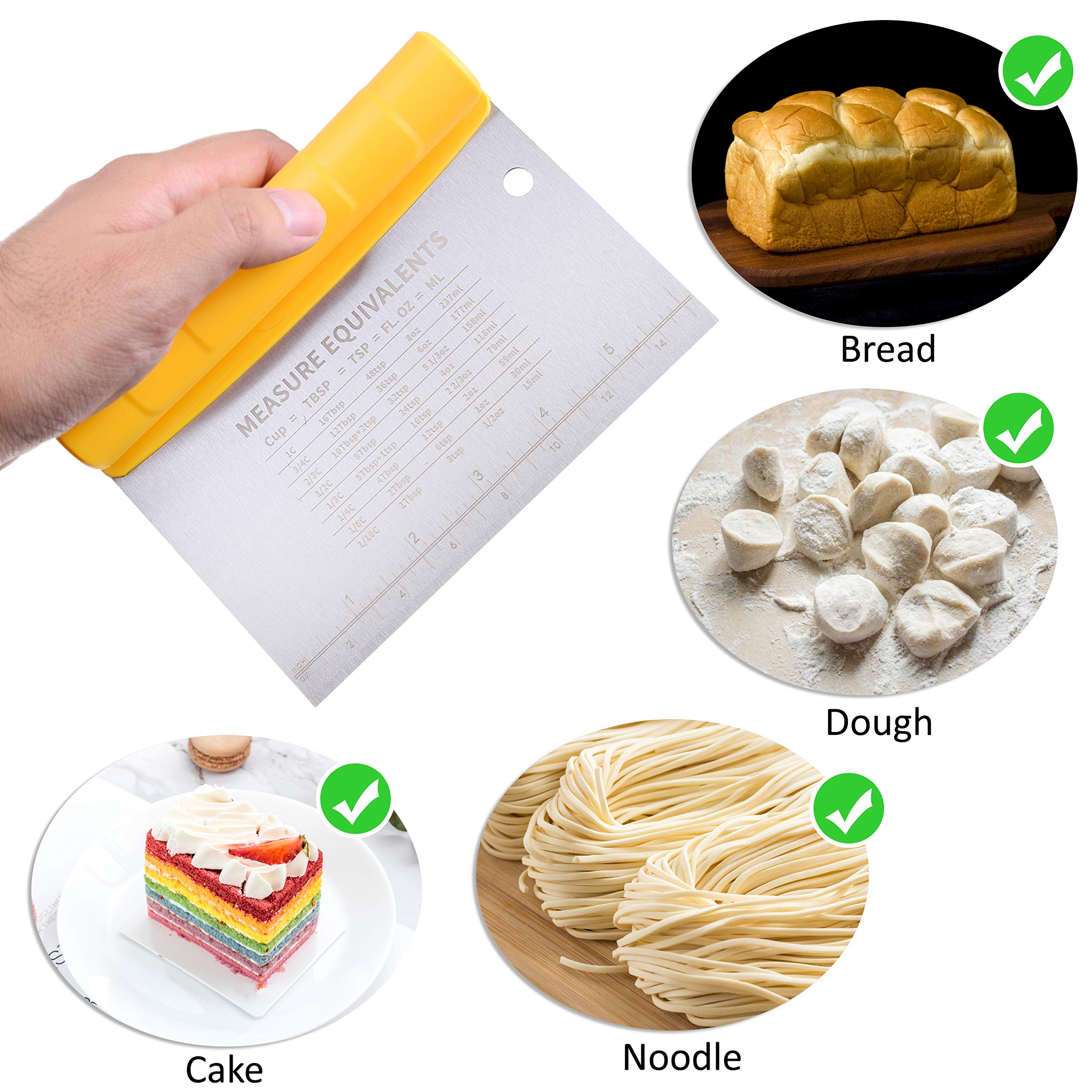 Kare & Kind Dough Scraper & Cake Scraper Set - Stainless Steel Baking Tools for Cutting, Chopping, Mixing & Smoothing - Perfect for Cakes, Cookies, Bread, Pizza Dough & Pastries - Essential Kitchen Utensils for Bakers & Home Chefs - Great for Holiday Baking & Meal Prep