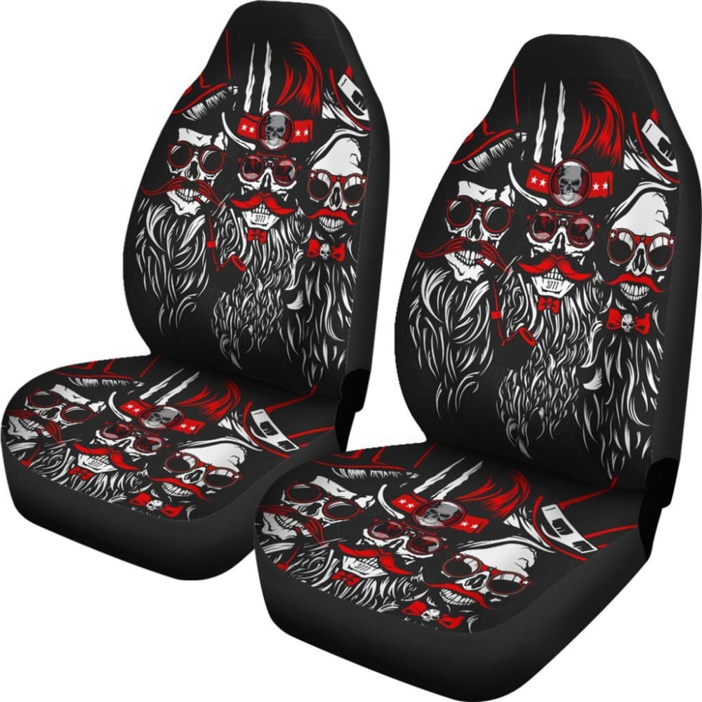 2 Pcs Gothic Skull Car Seat Covers - Universal Fit for Cars, Trucks & SUVs - Black PU Leather with Skull Design - Perfect for Halloween, Gothic Style & Car Enthusiasts