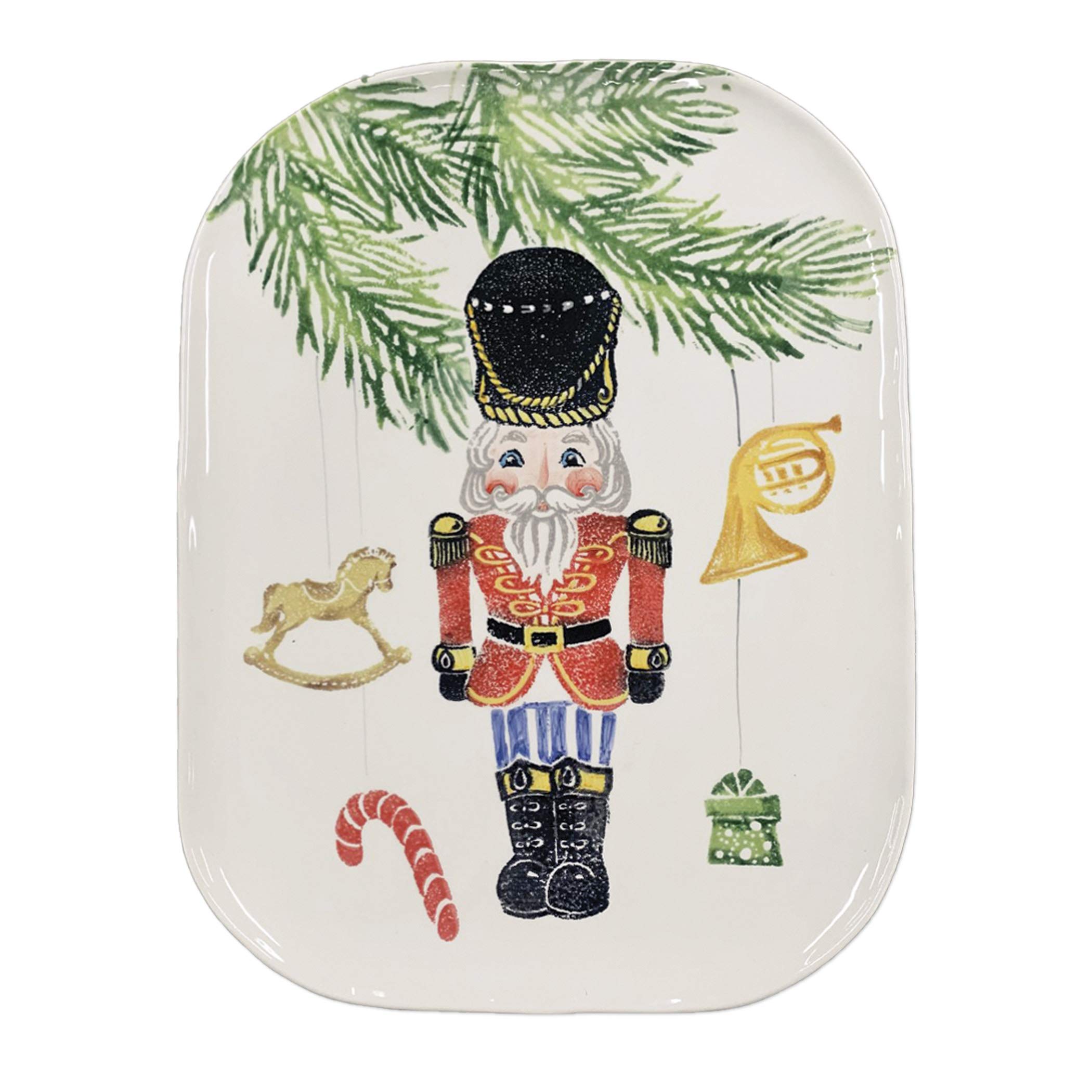 Vietri Nutcrackers Medium Rectangular Platter - Earthenware Serving Plate for Steak, Salad, Dessert & Snacks | Perfect for Holiday Dining, Party Entertaining & Everyday Use