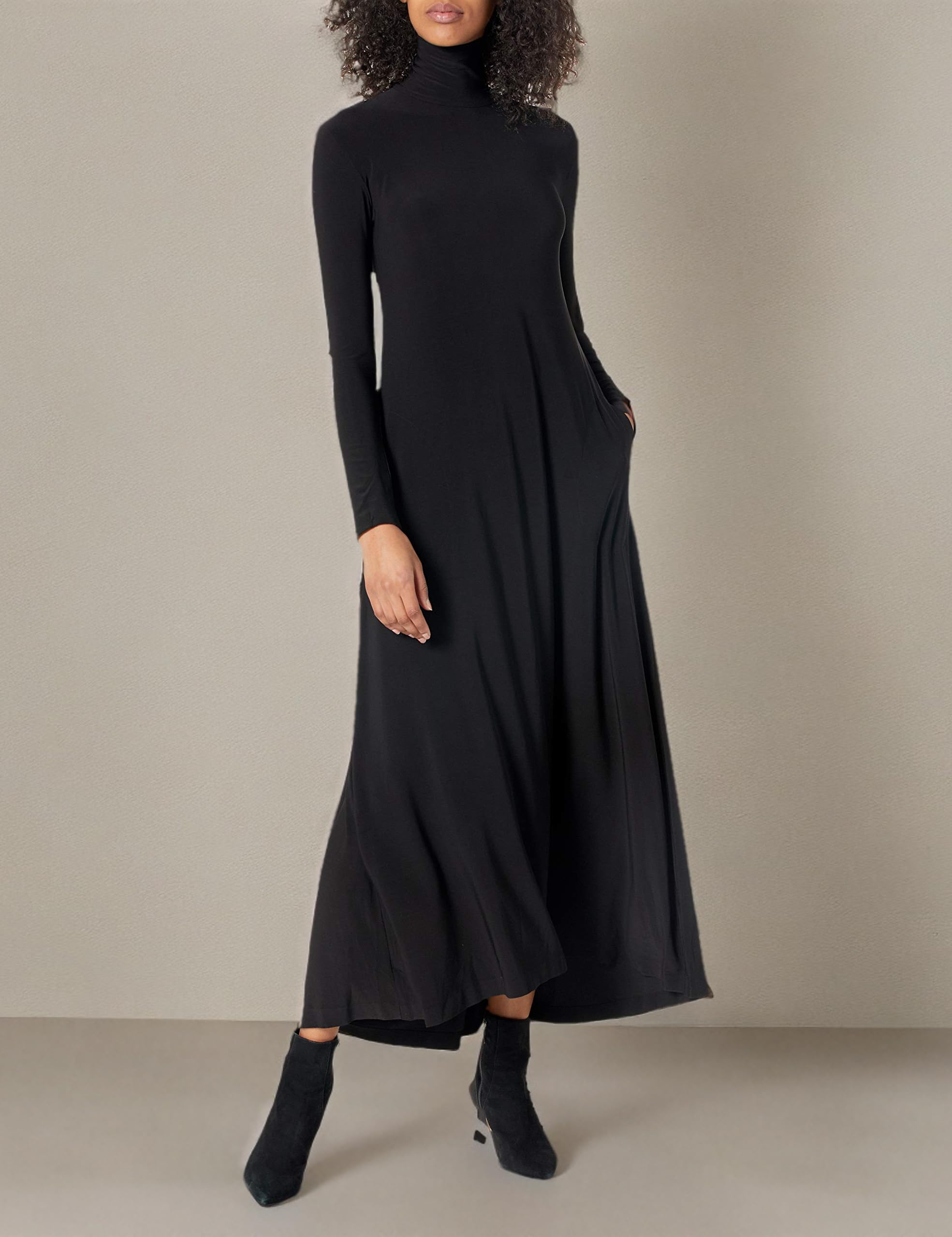 Norma Kamali Women's Long Sleeve Turtleneck Swing Dress - Elegant Casual & Office Wear for Fall & Winter Fashion | Perfect for Work, Date Night, and Holiday Parties