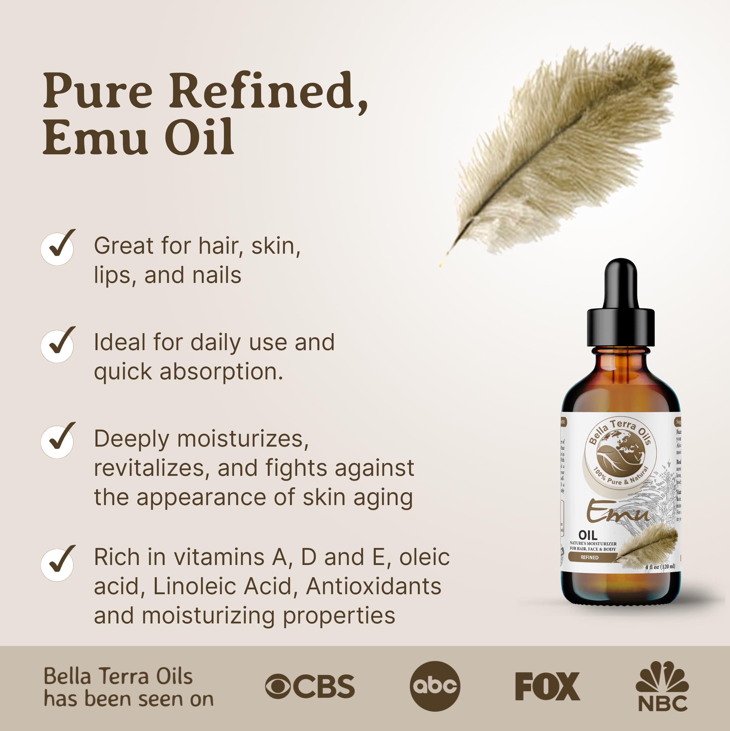 Pure Emu Oil by Bella Terra - 1 Gallon for Deep Skin Hydration & Smoothness | Lightweight, Non-Greasy Formula | Perfect for Dry Skin Care, Massage Therapy & Natural Beauty Regimens