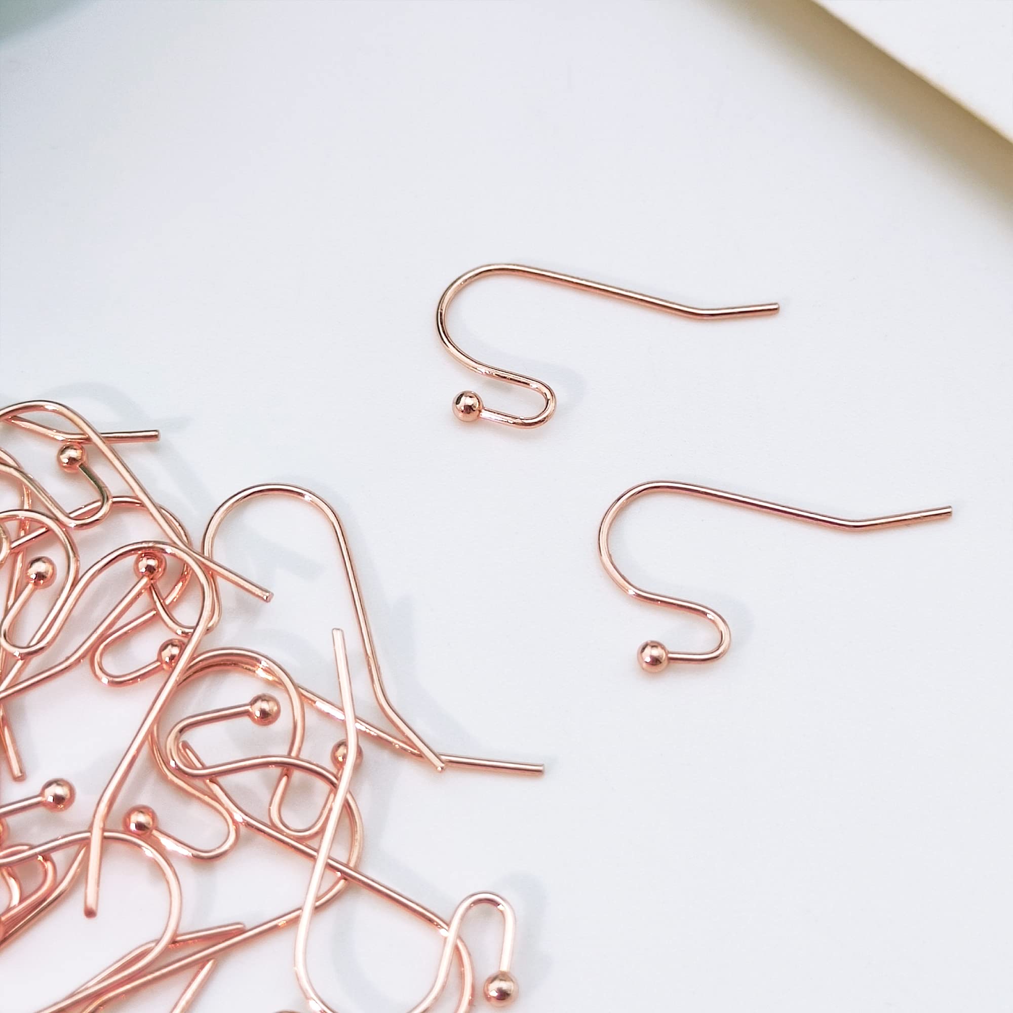 100 Pairs Rose Gold Earring Hooks with Ball Dot - French Wire Earring Findings for DIY Jewelry Making (EH-1006-E1) - Perfect for Crafting Dangle Earrings, Studs & Handmade Jewelry Gifts