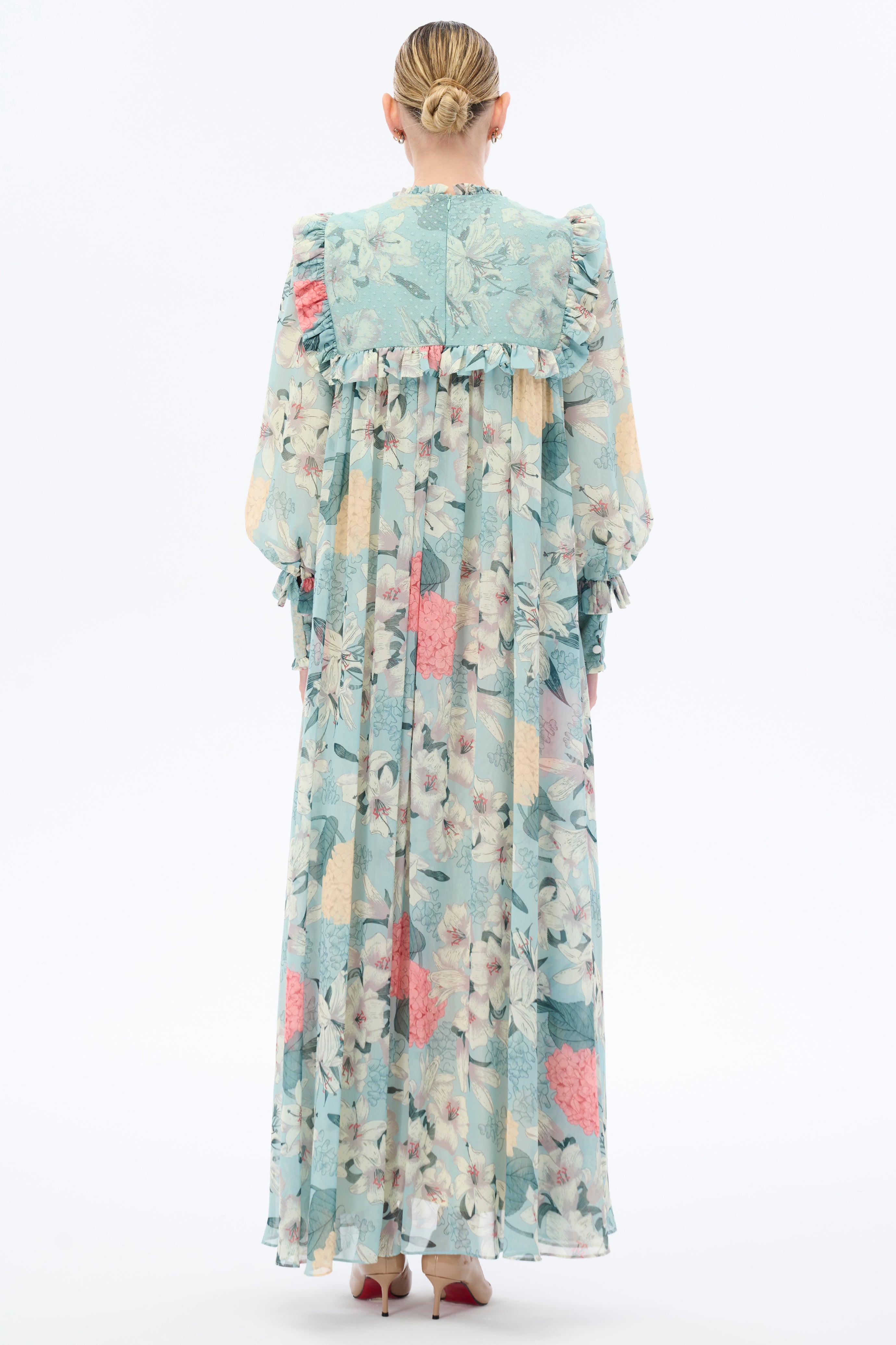 Julia Floral Print Long Sleeve Maxi Dress for Women - Elegant Boho Summer Dress for Beach, Wedding & Special Occasions