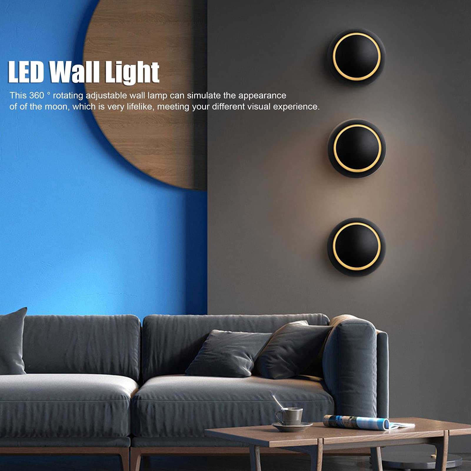 360° Rotating LED Wall Light - Warm White for Hallway, Bedroom & Living Room Decor
