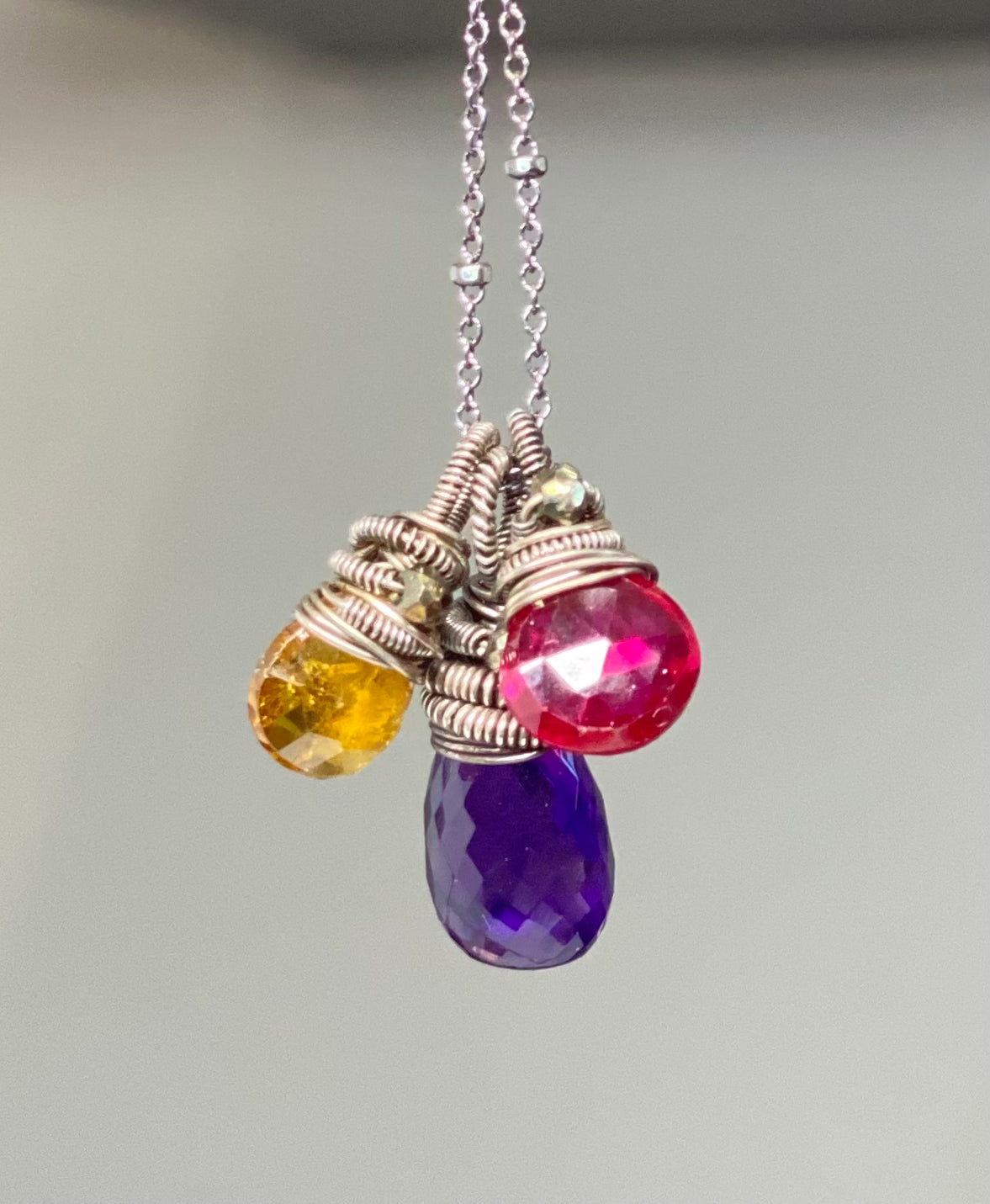 Natural Amethyst Red Topaz Tourmaline Coiled Gemstone Pendant Necklace for Women - Elegant Boho Jewelry for Parties, Weddings & Everyday Wear