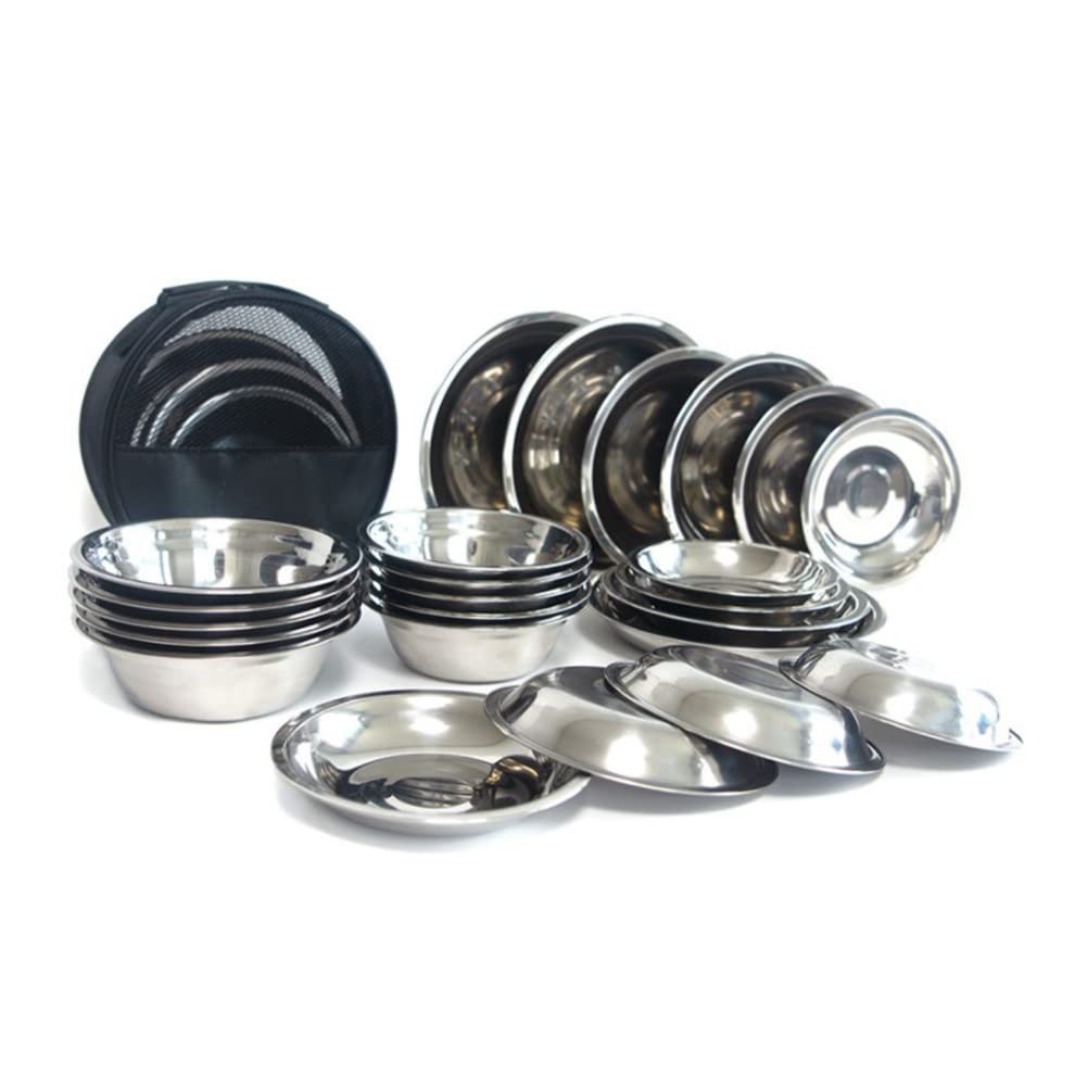 Premium 304 Stainless Steel Camping Dinnerware Set - 25pcs Plates & Bowls for Outdoor Adventures, Hiking, Beach Picnics & Family Camping Trips | Durable, Lightweight & Eco-Friendly Tableware for RV Travel, Backpacking & Picnic Use