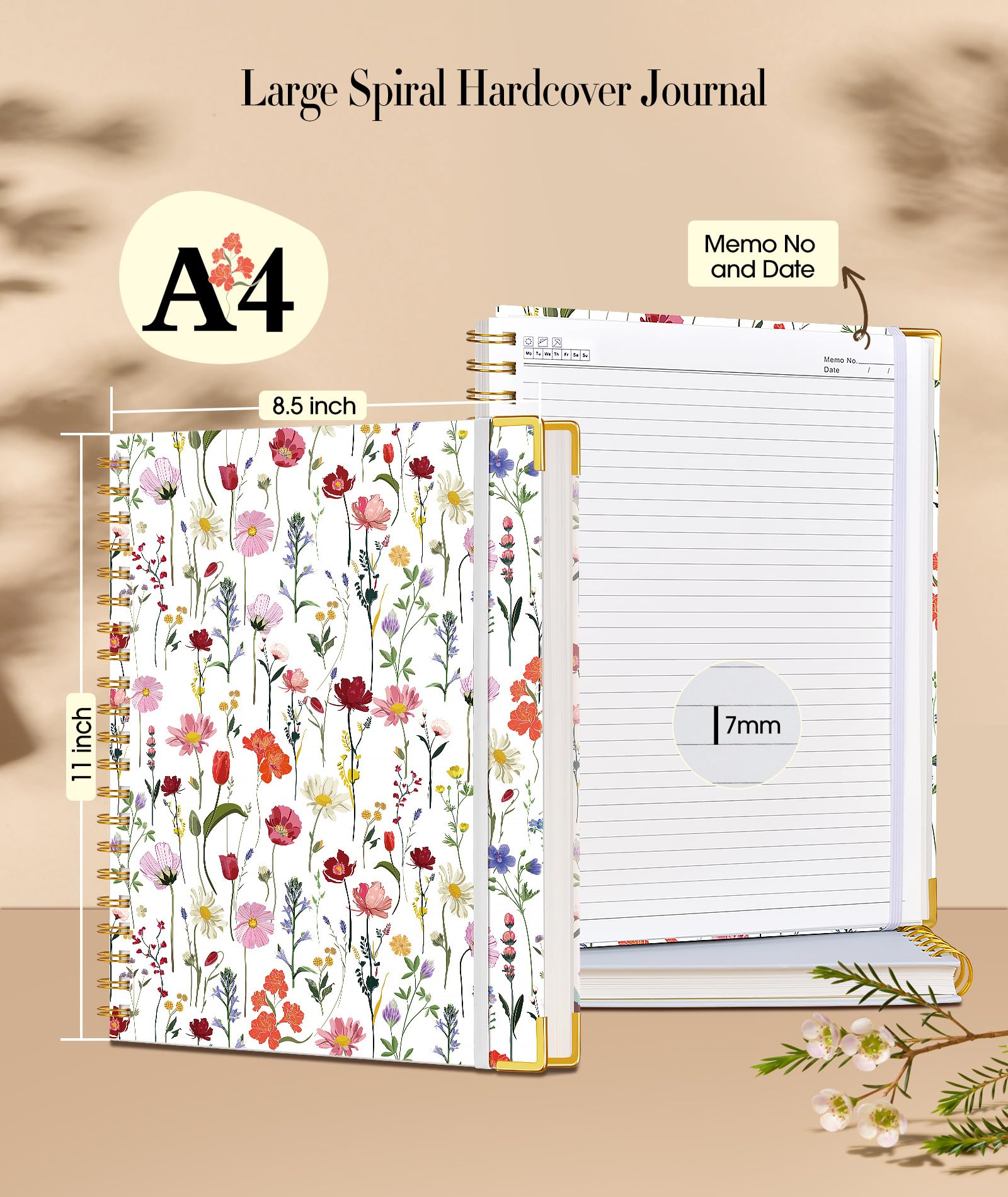 Elegant Spiral Notebook for Women - 200 Page Lined Journal, 8.5