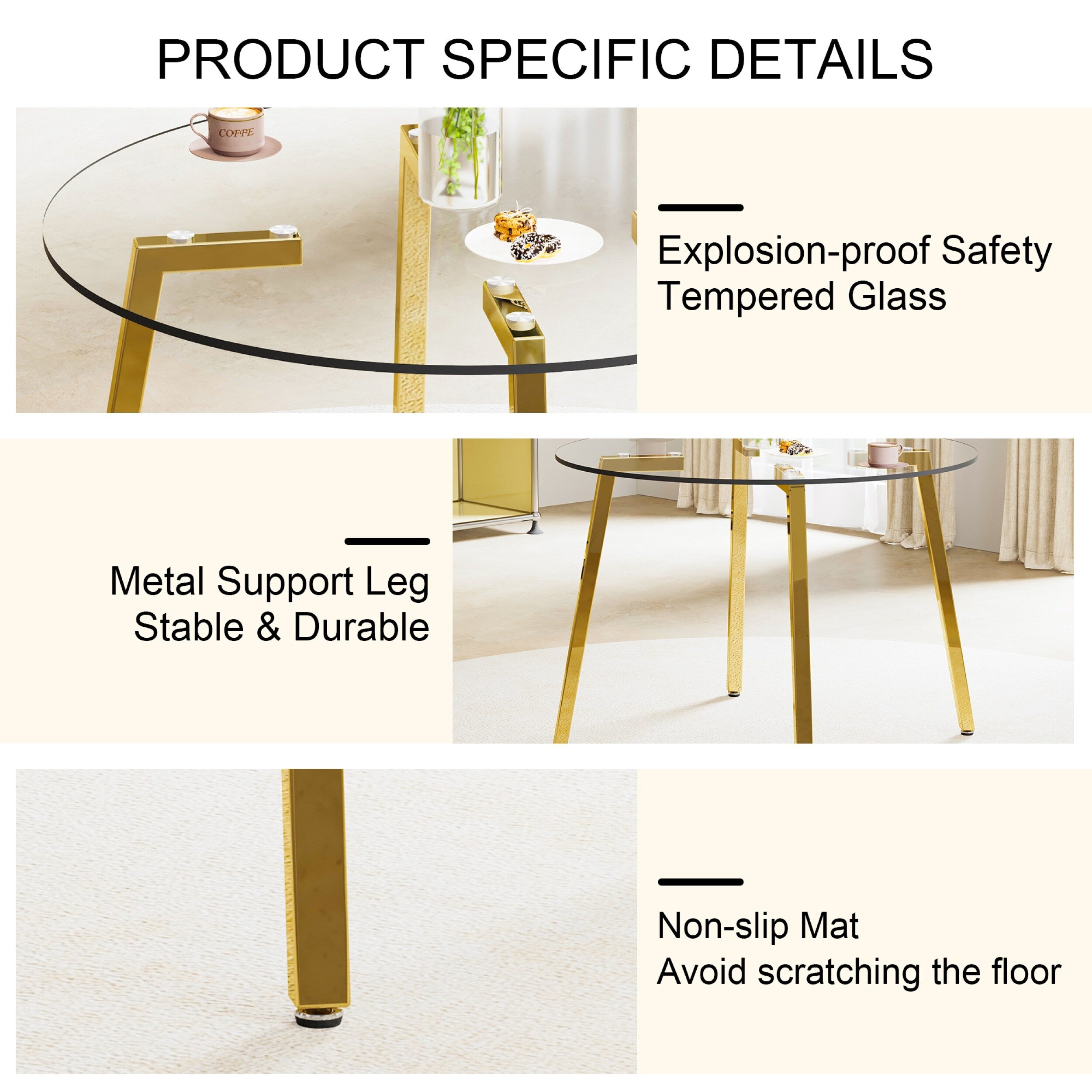 42.01 Inch Round Kitchen Dining Table for 4 - MDF Top with Wood Veneer & Rubberwood Legs - Perfect for Small Spaces, Breakfast Nook, and Cozy Family Meals