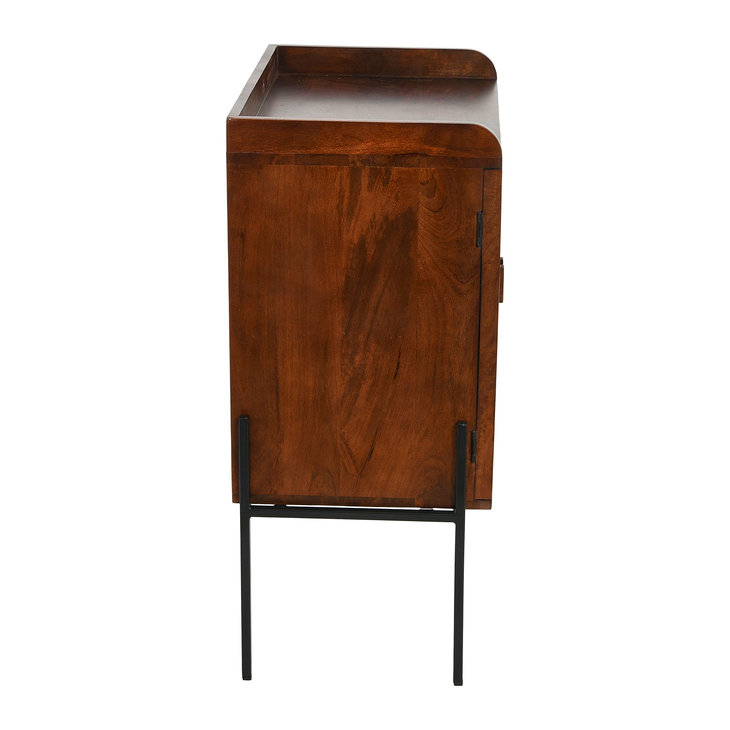 Creative Co-Op Modern Walnut Wood & Metal Bar Cabinet with Cane Panels - Perfect for Home Bar, Dining Room & Living Room Storage