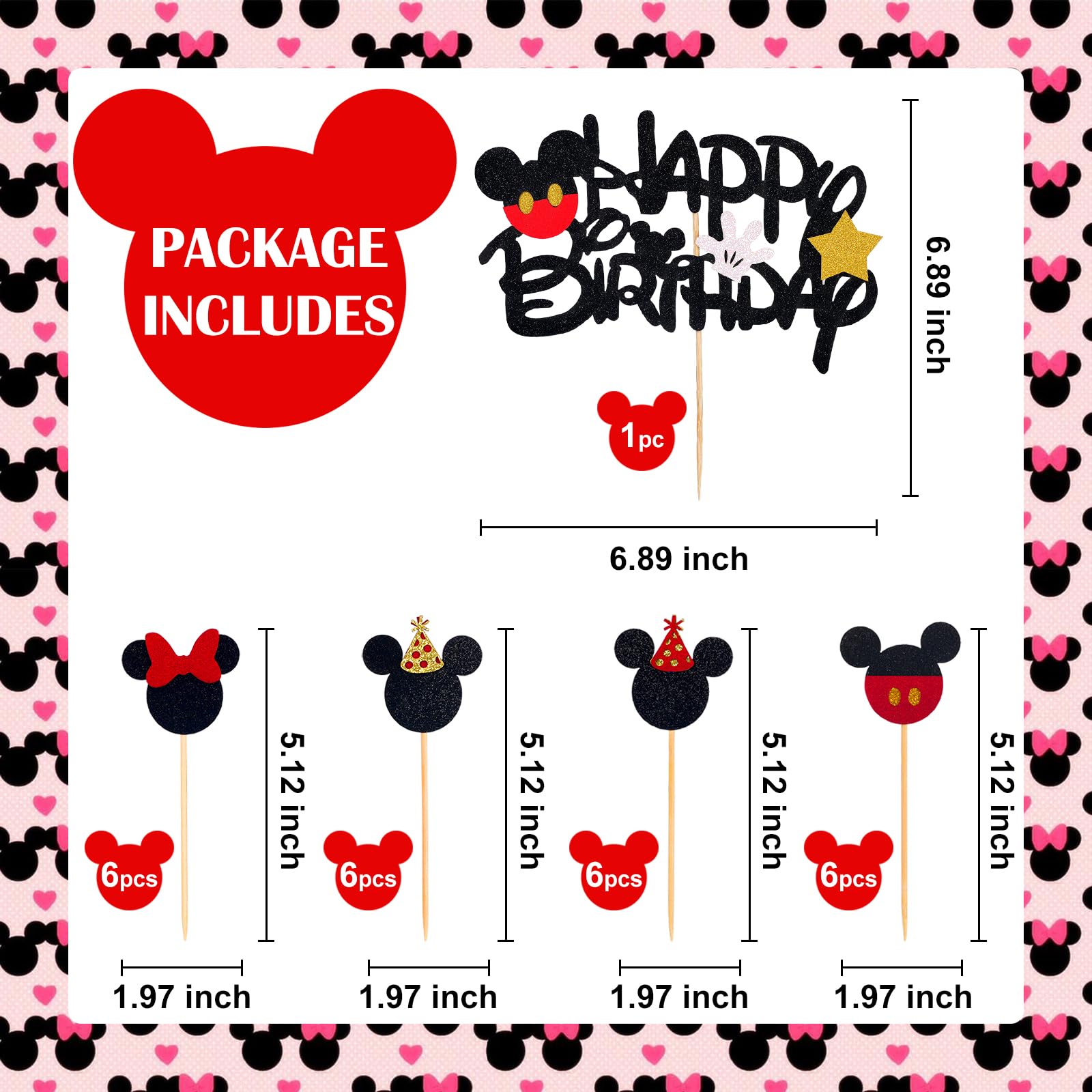 25Pcs Mickey Mouse Cake Toppers - Gold Star Glitter Cupcake Decorations with White Gloves for Birthday Party Supplies | Perfect for Birthday Cakes, Baby Showers & Disney Themed Celebrations