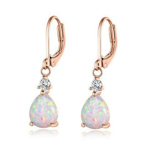 Pink & White Fire Opal Dangle Earrings - Silver Plated Rose Gold Tear Drop Boho Jewelry for Women | Perfect for Parties, Weddings & Bohemian Fashion