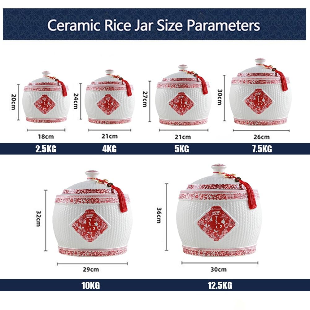 Premium Ceramic Rice Dispenser - 12.5KG Large Capacity Airtight Grain Storage Container for Rice, Flour & Dry Food | Perfect for Kitchen Pantry Organization & Bulk Food Storage