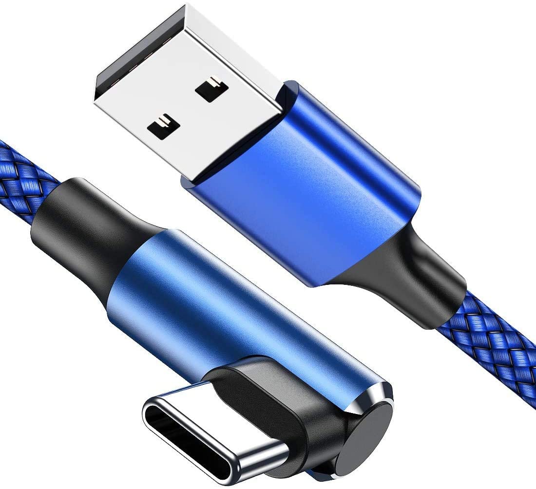 90 Degree USB C Cable [3 Pack 10FT] - Right Angle USB A to USB C Fast Charging Nylon Braided Cable for iPhone 16 Series, Samsung Galaxy S24/S23, iPad Air 6 - Perfect for Bedside Charging, Car Use & Gaming Setup