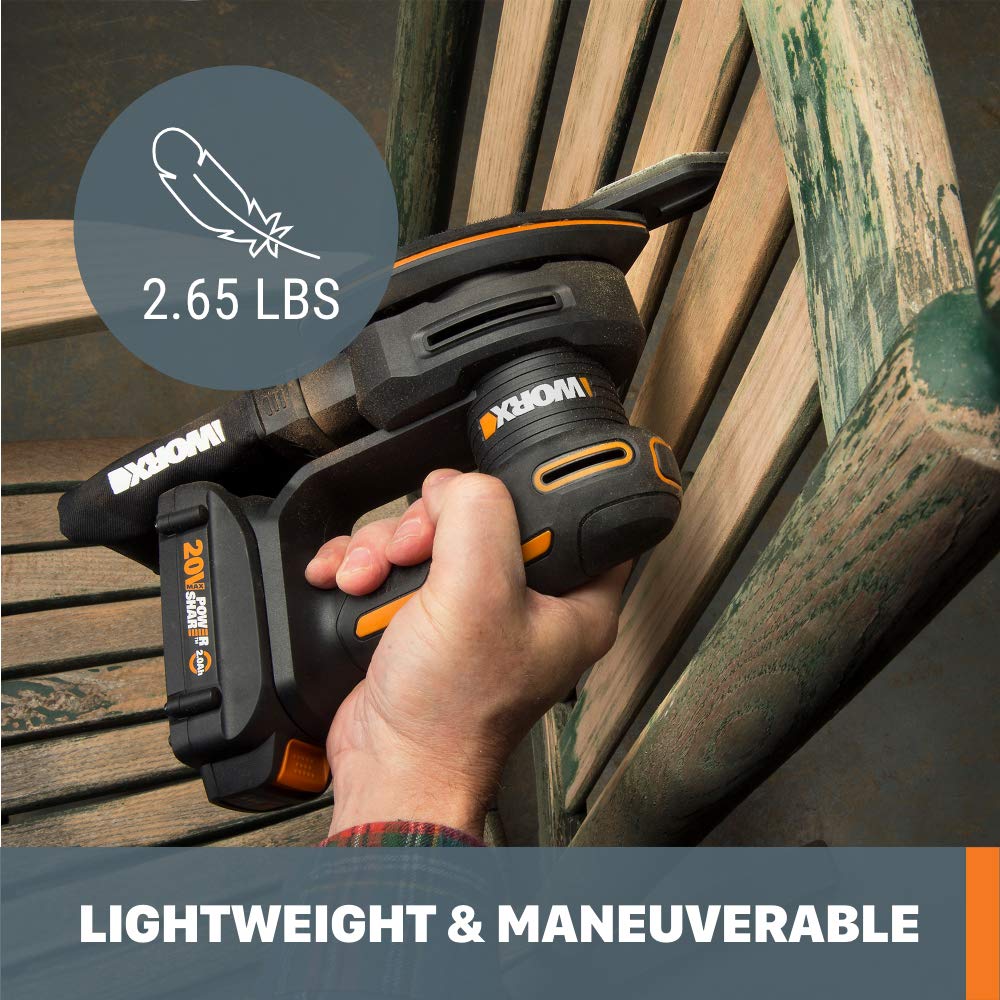Worx WX822L 20V Power Share Cordless Detail Sander - Lightweight Electric Hand Sander for Woodworking, Furniture Refinishing & DIY Home Projects