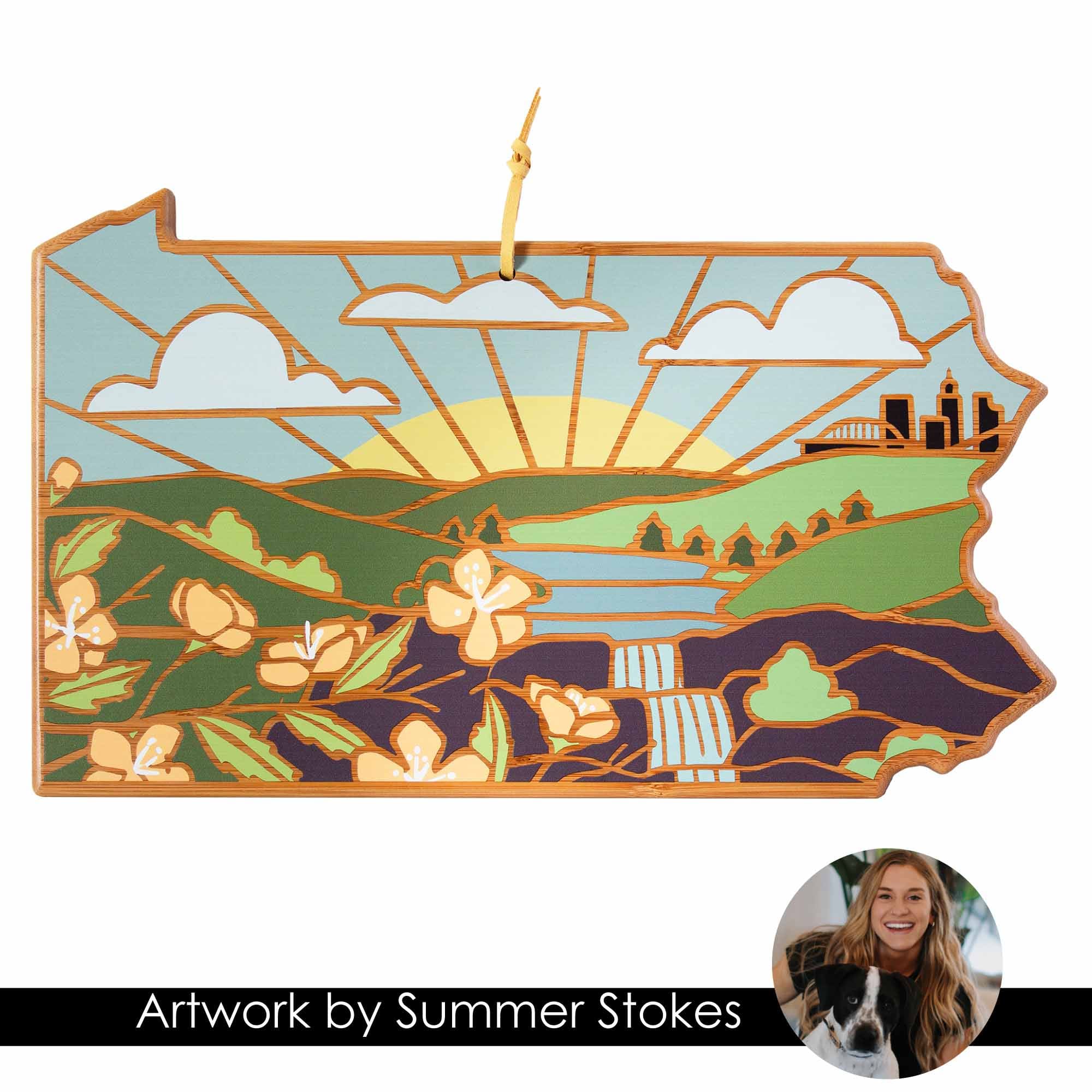 Handcrafted Pennsylvania Wooden Cutting Board with Summer Stokes Artwork - Perfect for Kitchen Prep, Charcuterie Boards & Home Decor Gifts