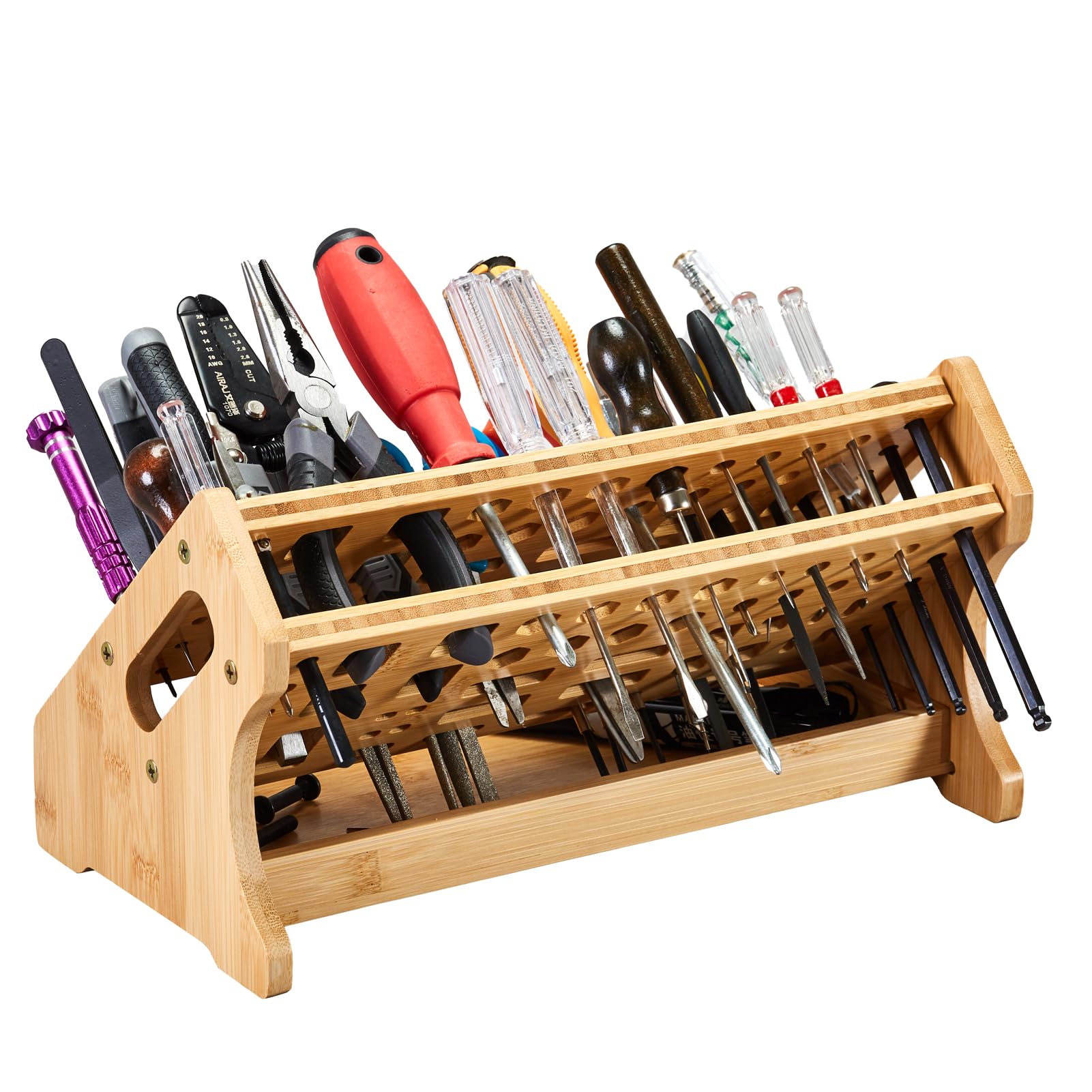 ESYTEOOT Bamboo Screwdriver Organizer - Desktop Tool Stand for Hand Tools & Repair Equipment Storage | Perfect for Workshop, Garage & DIY Projects