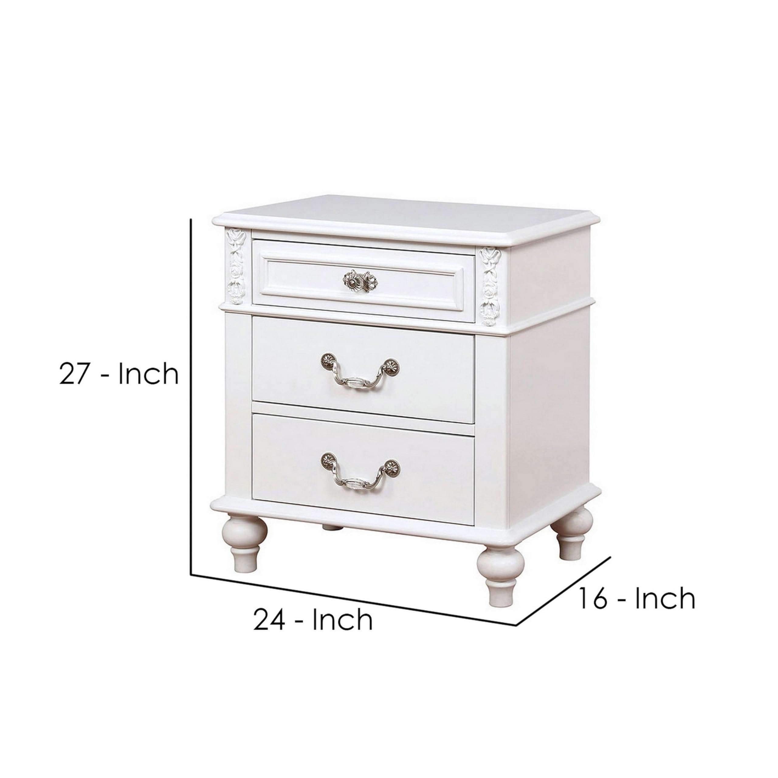 Benjara White Nightstand with 3 Drawers & Built-in USB Port - Perfect for Bedroom Storage & Charging Devices