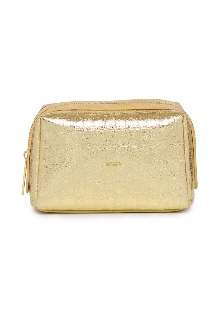 Metallic Embossed Gold Makeup Bag by Croc - EBP4963 | Perfect for Travel, Gym & Everyday Essentials Storage