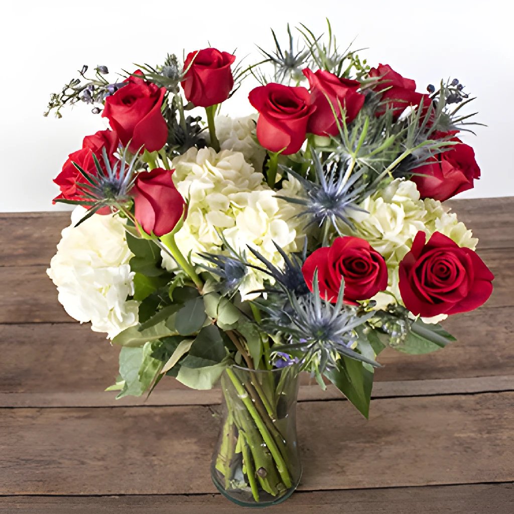 American Spirit Red and White Flower Bouquet - Fresh Floral Arrangement for Weddings, Home Decor & Gifts | USA Handcrafted Premium Blooms