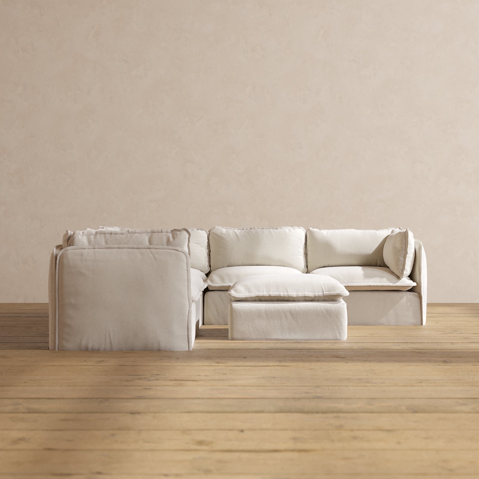 5-Piece Modular Corner Sectional Sofa with Ottoman in Flour Fabric - Comfortable & Stylish Living Room Furniture for Relaxing & Entertaining