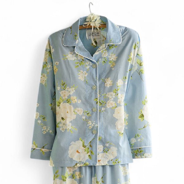 Dogwood & Peony Pajama Set for Women - Soft Cotton Sleepwear with Floral Print - Comfortable Nightwear for Lounge, Sleep, and Relaxation at Home