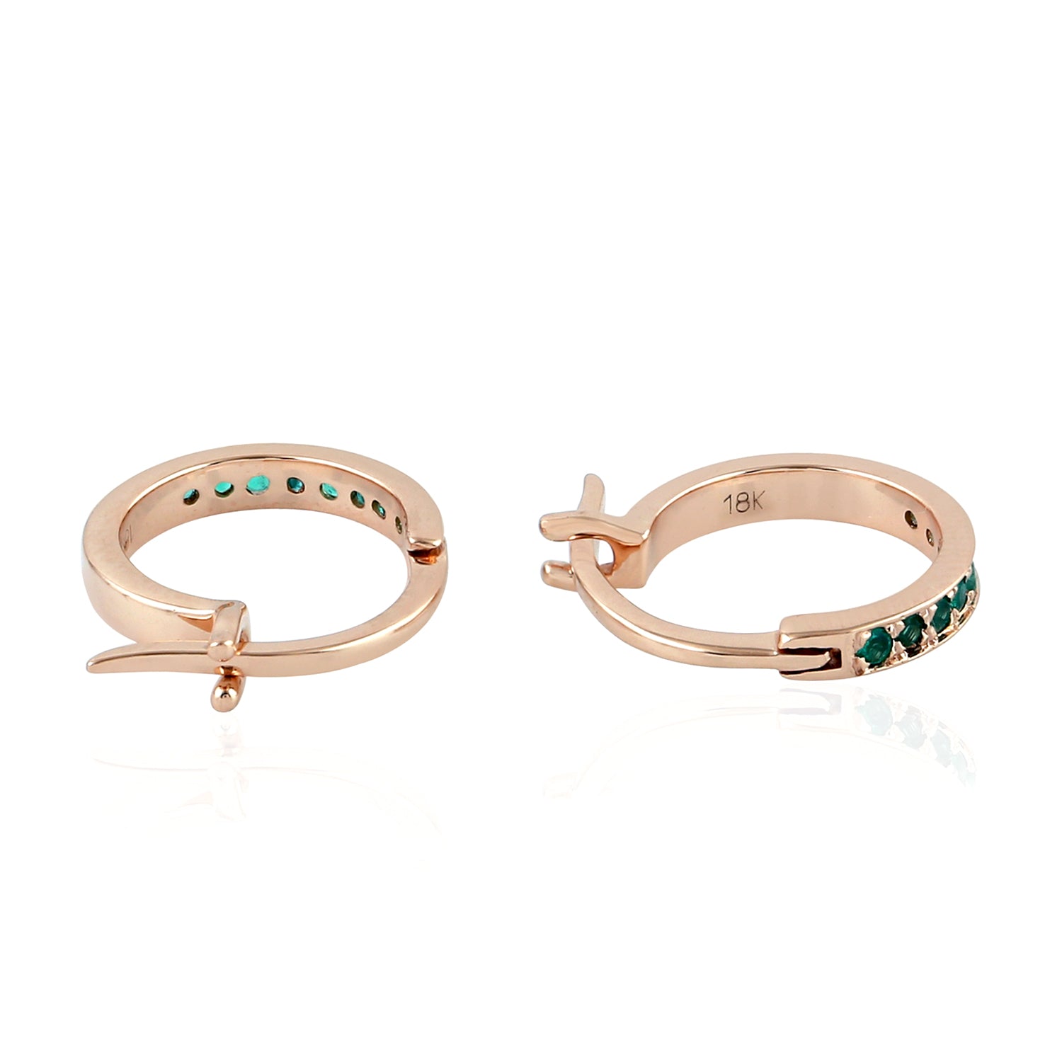 18K Rose Gold Pave Emerald Gemstone Handmade Huggie Earrings for Women - Elegant Everyday Jewelry for Parties, Weddings & Special Occasions