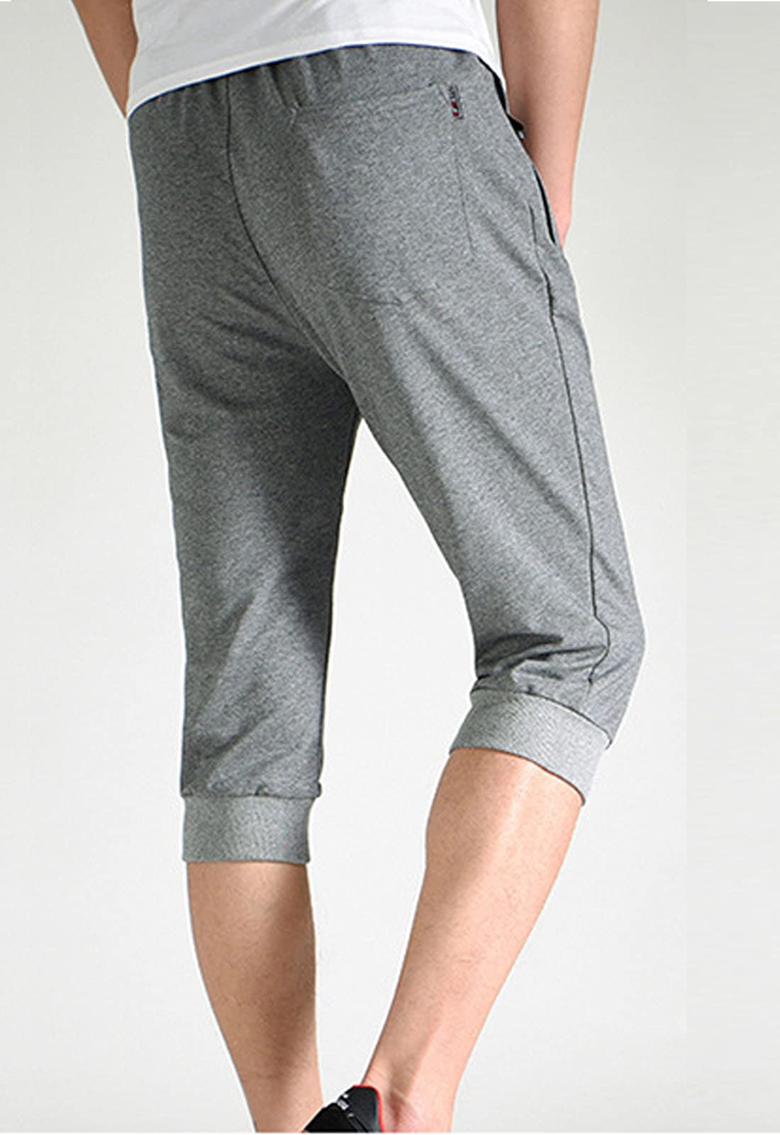 Flygo Men's 3/4 Length Sweat Shorts - Cotton Workout Jogger Pants for Running, Bodybuilding & Gym Training - Perfect for Summer Workouts & Casual Wear