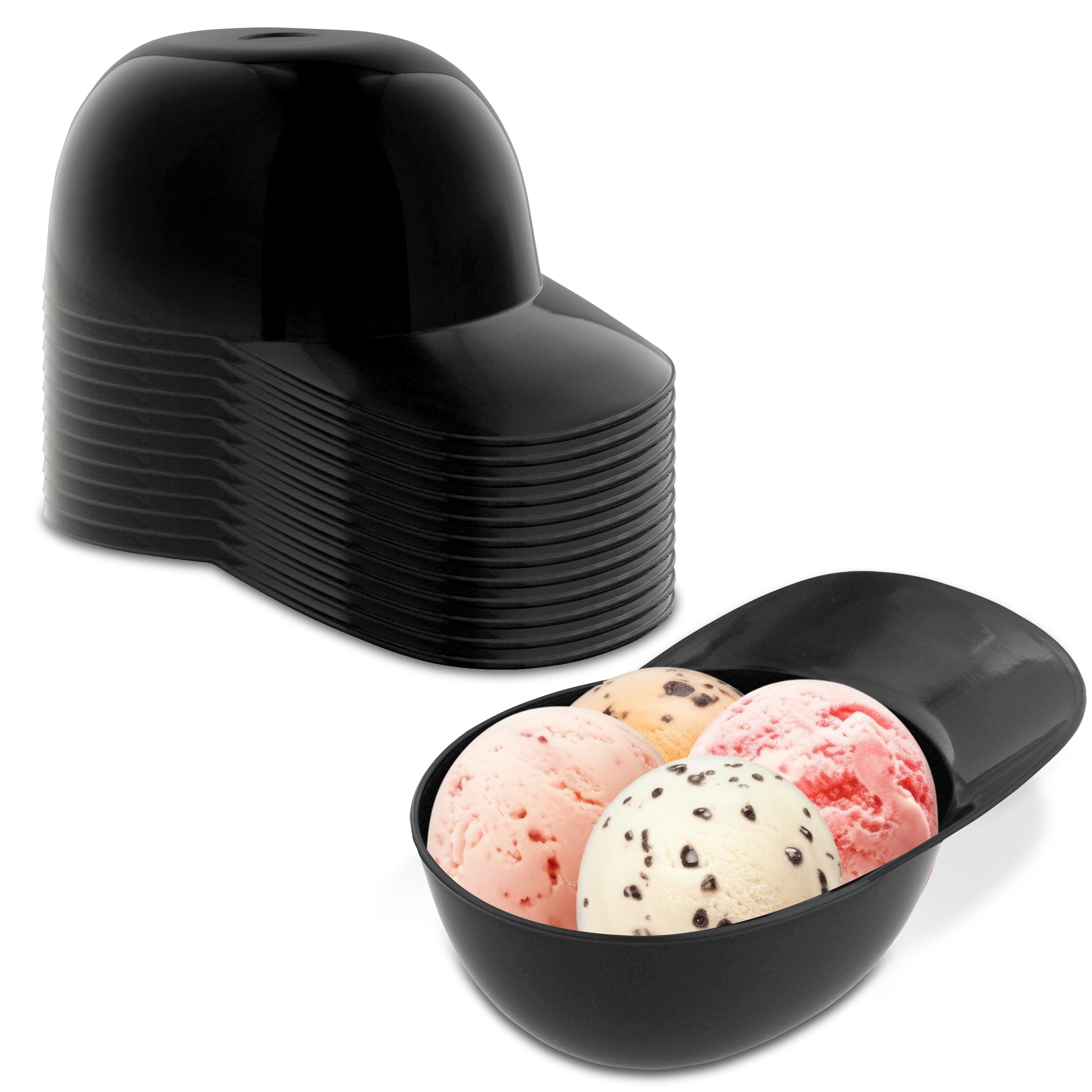 Lot45 Mini Baseball Helmet Ice Cream Bowls - 12pc 8oz Black Plastic Snack Cups for Desserts, Parties & Sports Events | Perfect for Baseball Games, Birthday Celebrations & Ice Cream Treats
