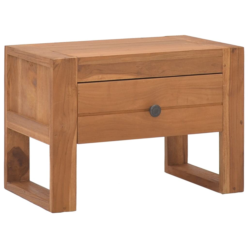 Modern Nightstand with Drawer - Solid Teak Wood Bedside Table (19.7