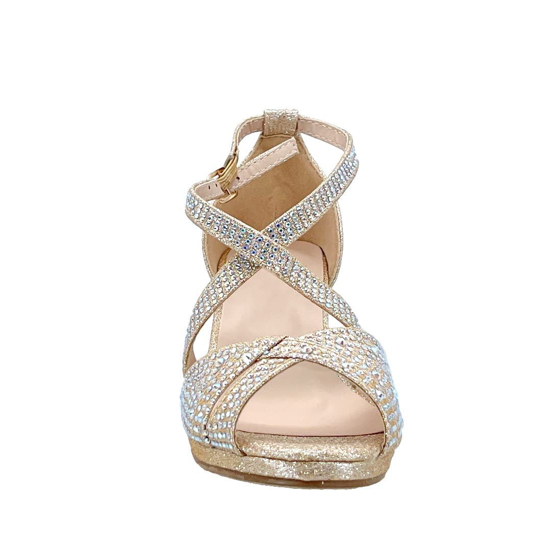 ABSOLEX Girls' Dressy Low Heel Sandals with Rhinestones & Cross Straps - Toddler/Little Kid/Big Kid Sizes - Perfect for Weddings, Parties & Special Occasions