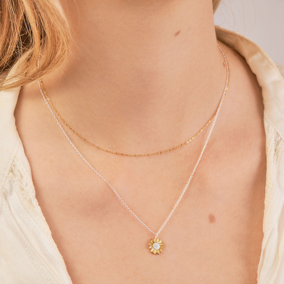 Blossoming Sunflower Two-Tone Necklace - Elegant Gold & Silver Pendant Jewelry for Women - Perfect Gift for Birthday, Anniversary & Everyday Wear