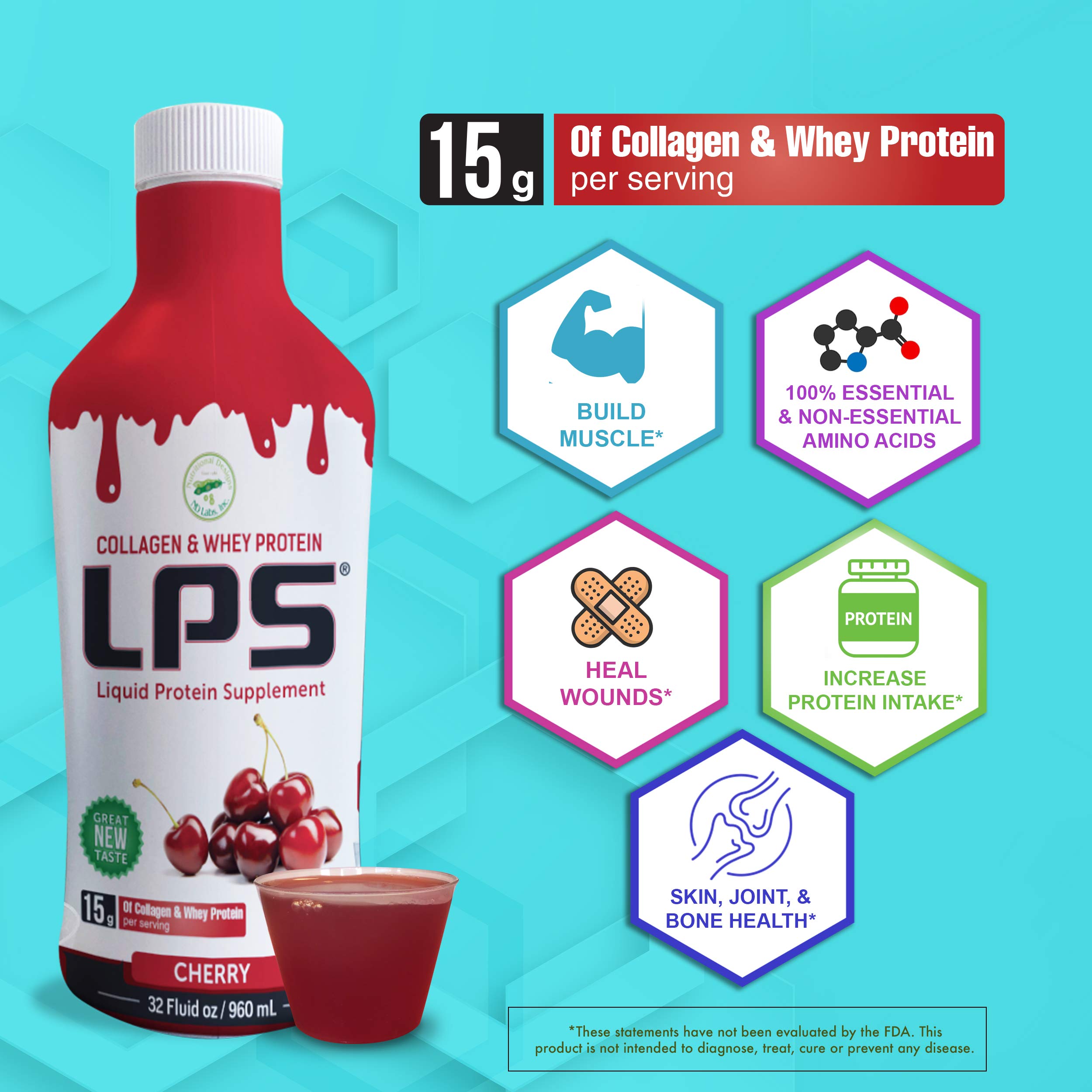 Nutritional Designs LPS Liquid Collagen & Whey Protein Supplement - Sugar-Free, Non-GMO Drink for Healthy Skin & Hair - Supports Joint Health - Ideal for Active Lifestyles & Post-Workout Recovery (100 Single-Serve Packets)
