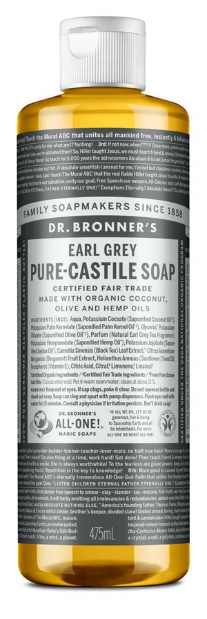 DR Bronners Earl Grey Liquid Castile Soap - Limited Edition Organic Tea Tree Oil Body Wash for Sensitive Skin | Perfect for Shower, Bath & Travel