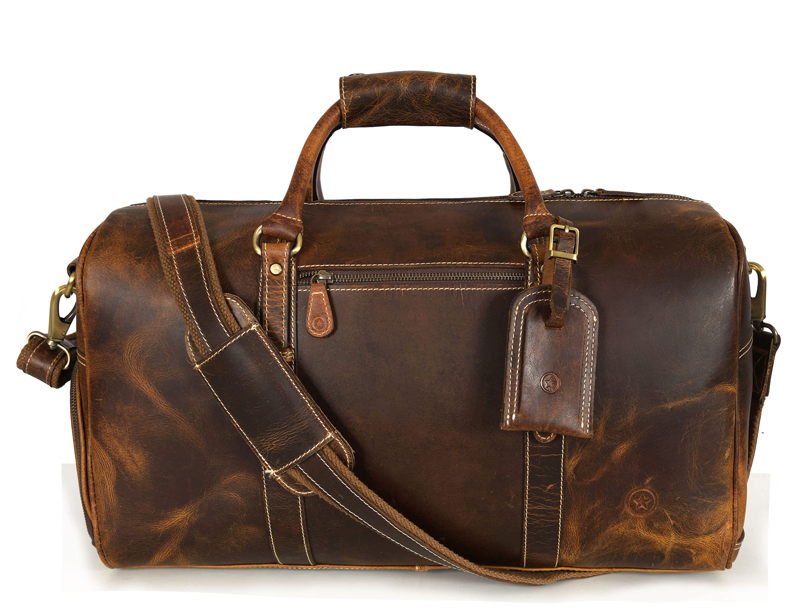 Premium Genuine Leather Travel Duffel Bag - Waterproof Gym & Sports Duffel with Shoulder Strap - Perfect Carry-On Luggage for Airplane Travel - Ideal Father's Day Gift for Men by Aaron Leather Goods | Business Trips, Gym Workouts & Weekend Getaways
