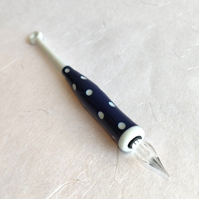 Hizen Yoshida Yaki Japanese Glass Dip Pen - Half Polka Dots Pattern, Handcrafted Calligraphy Pen for Ink Writing & Art - Perfect for Lettering, Sketching, and Gift Giving