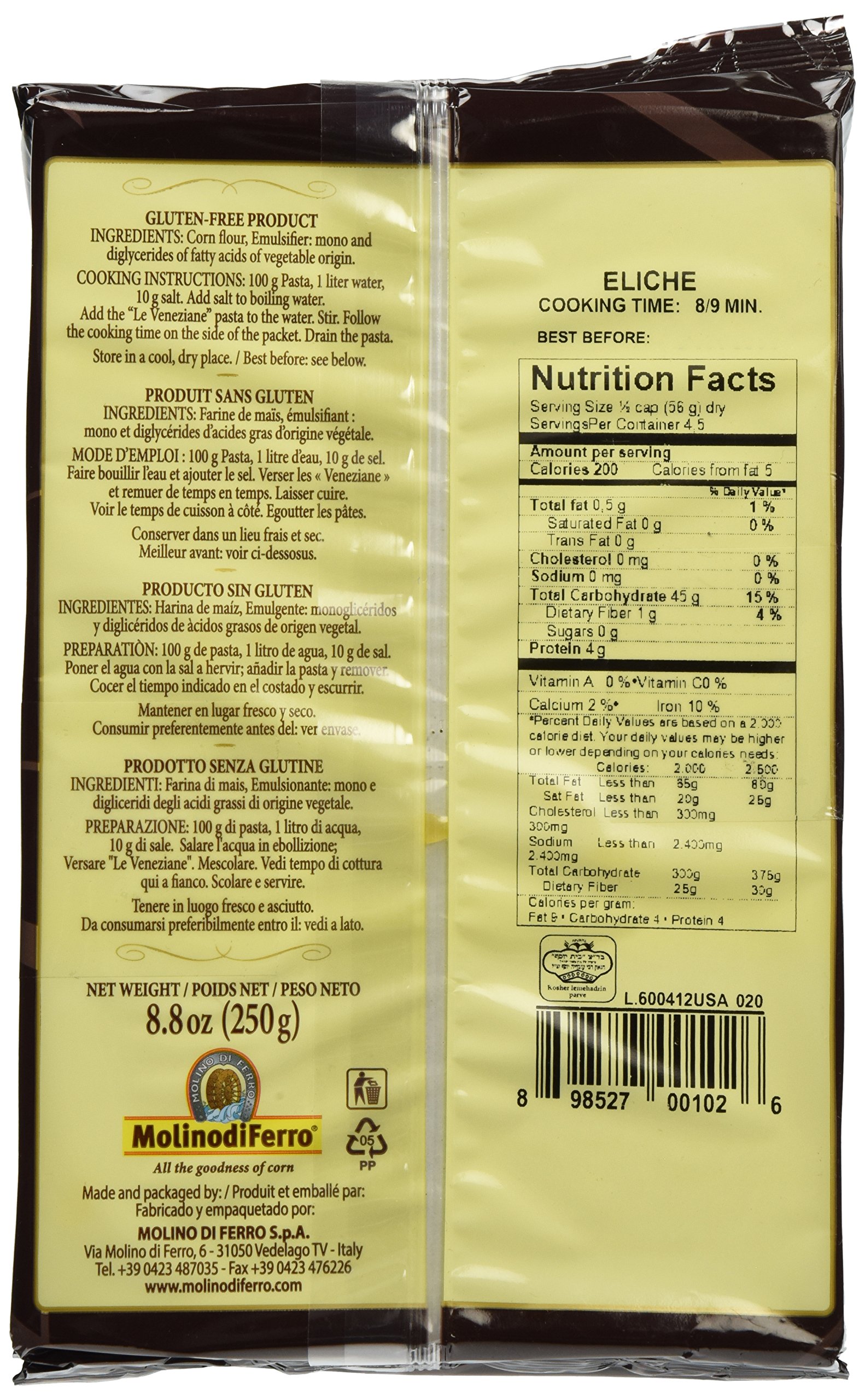 Gluten-Free Italian Fusilli Pasta (Eliche) by Le Veneziane - 4 Pack (8.8 oz Each) | Perfect for Vegan, Celiac & Healthy Pasta Dishes
