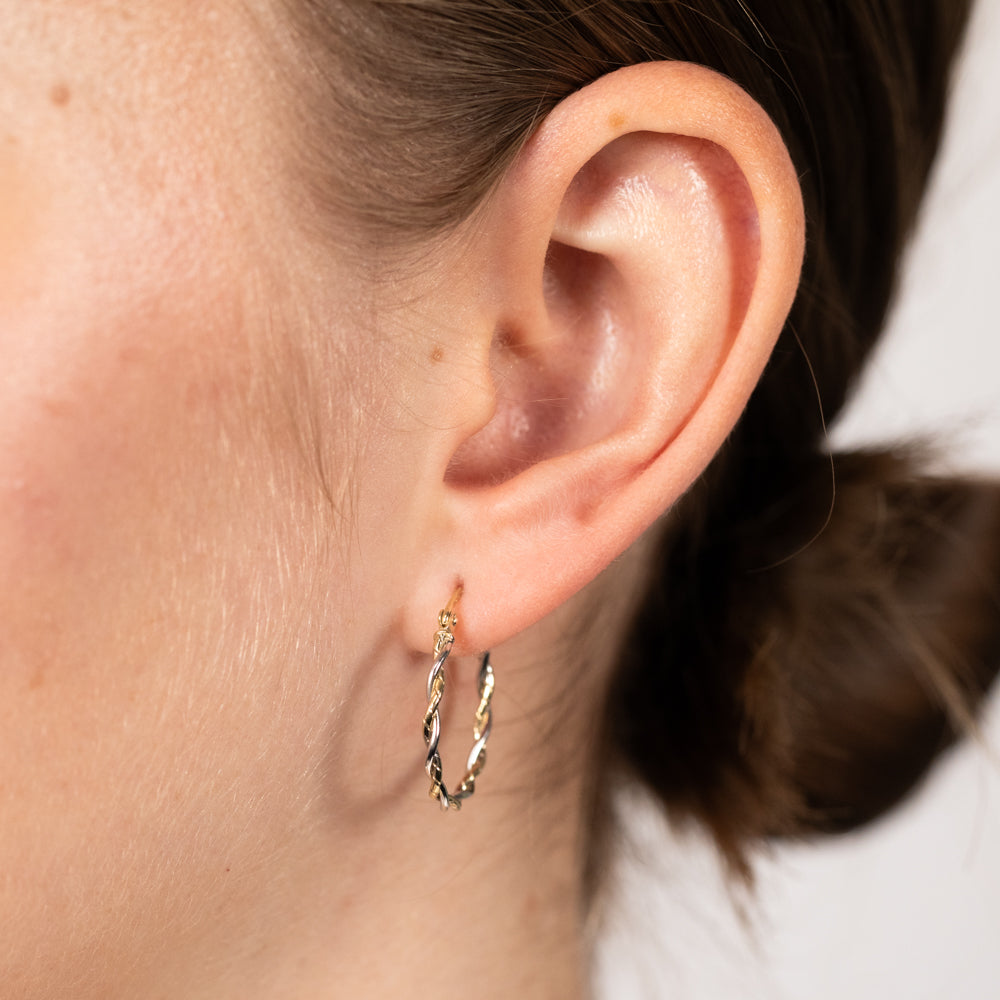9ct Two-Toned Silver Filled Twisted Hoop Earrings for Women - Elegant Dangle Jewelry for Everyday Wear & Special Occasions