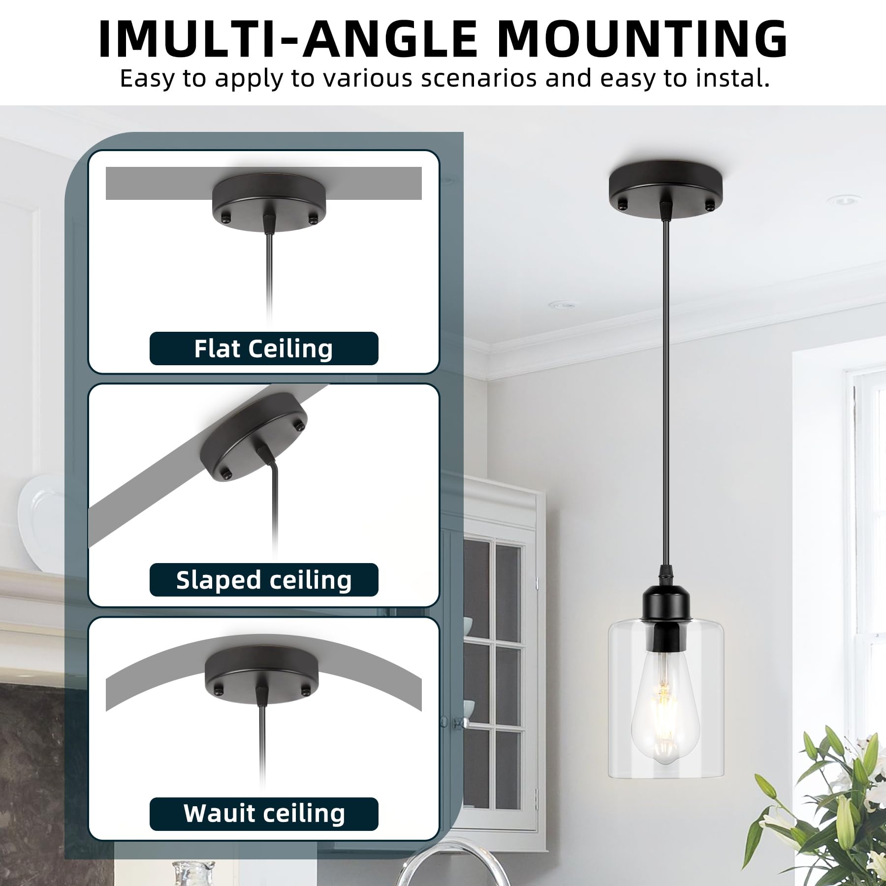 CANMEIJIA 2-Pack Adjustable Kitchen Pendant Lights - Modern Hanging Ceiling Fixtures for Kitchen Island, Dining Room, Bedroom & Hallway | Perfect for Home Decor and Ambient Lighting
