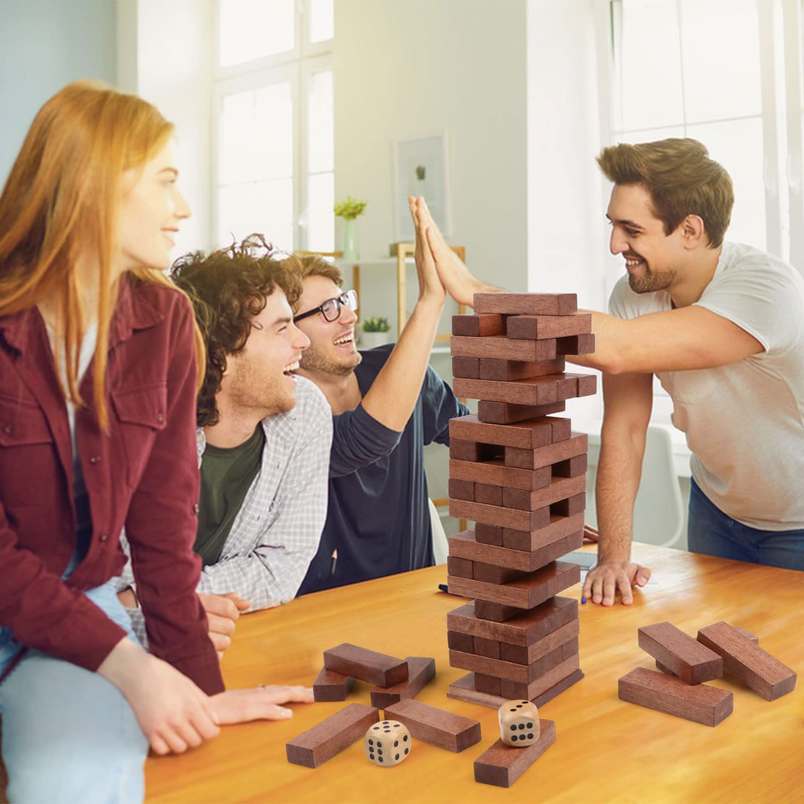 54PCS Wooden Stacking Blocks Game - Classic Tumbling Tower Toy for Kids, Adults & Family Fun | Montessori Learning Toys, Tabletop Party Games with Storage Box | Perfect for Birthday Parties, Classroom Activities & Family Game Nights
