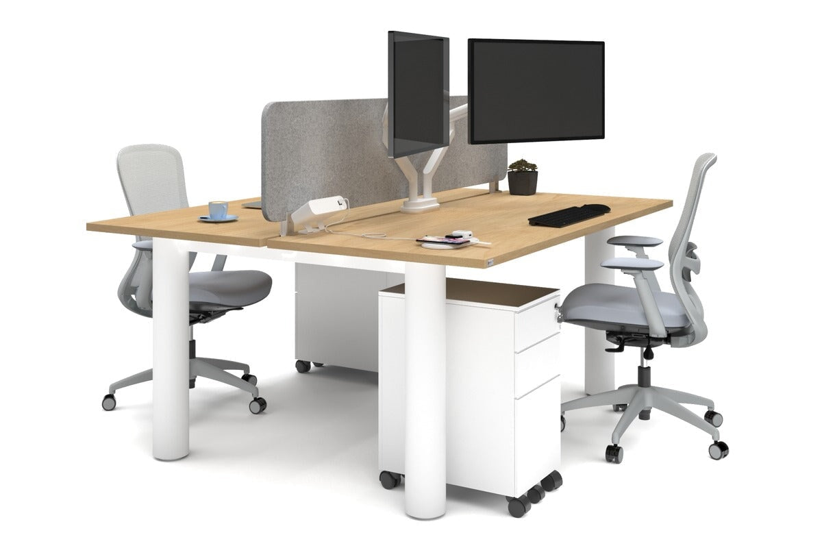 Quadro Cylinder Leg 2 Person Office Workstation Desk - 1600L x 700W - Modern Shared Workspace Solution for Collaborative Teams & Coworking Spaces